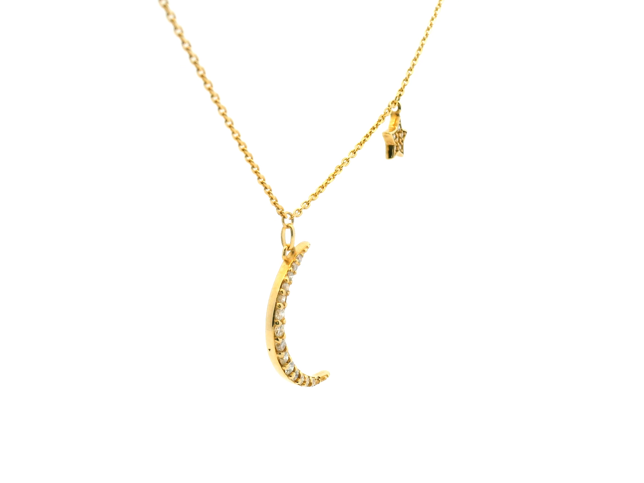 Diamond Star and Moon Pendant Necklace