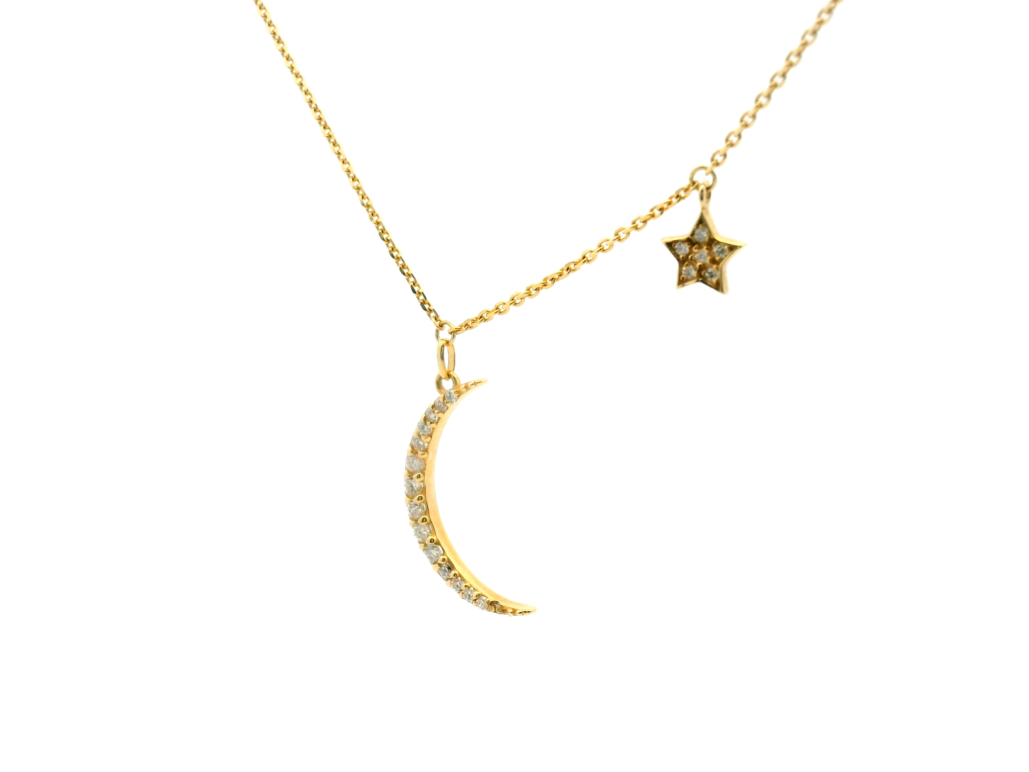Diamond Star and Moon Pendant Necklace