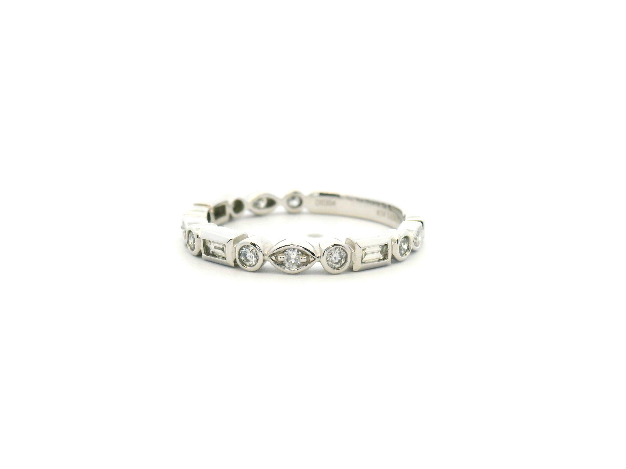 Baguette & Round Diamond Metal Work Wedding Band