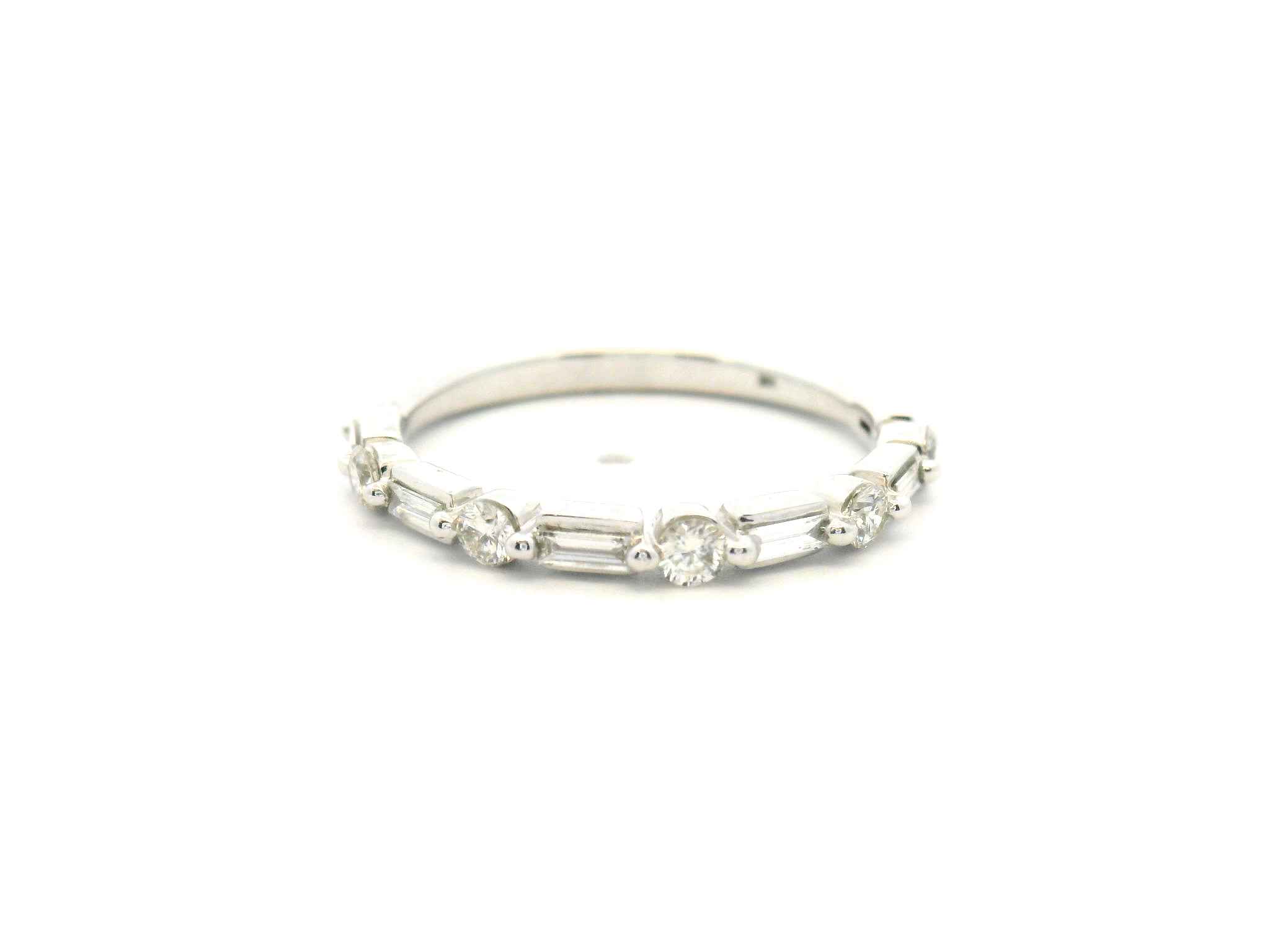 Alternating Round and Baguette Diamond Wedding Band