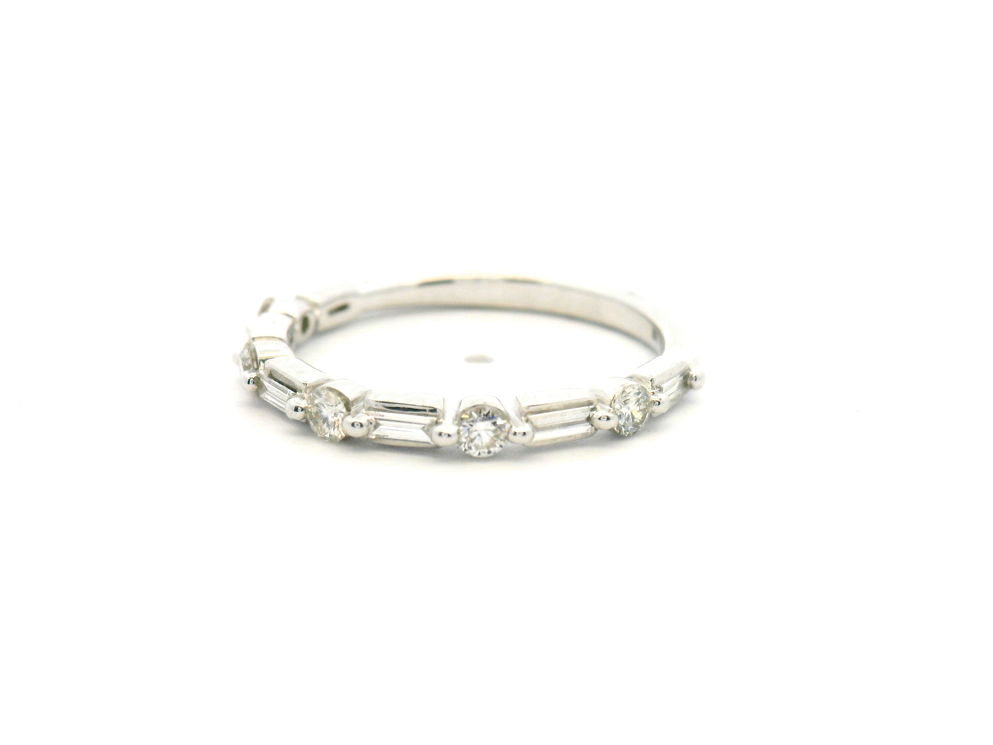 Alternating Round and Baguette Diamond Wedding Band
