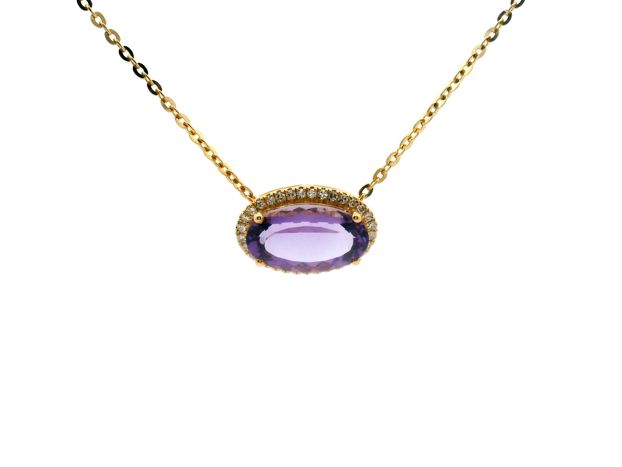 Oval Amethyst Halo Pendant Necklace