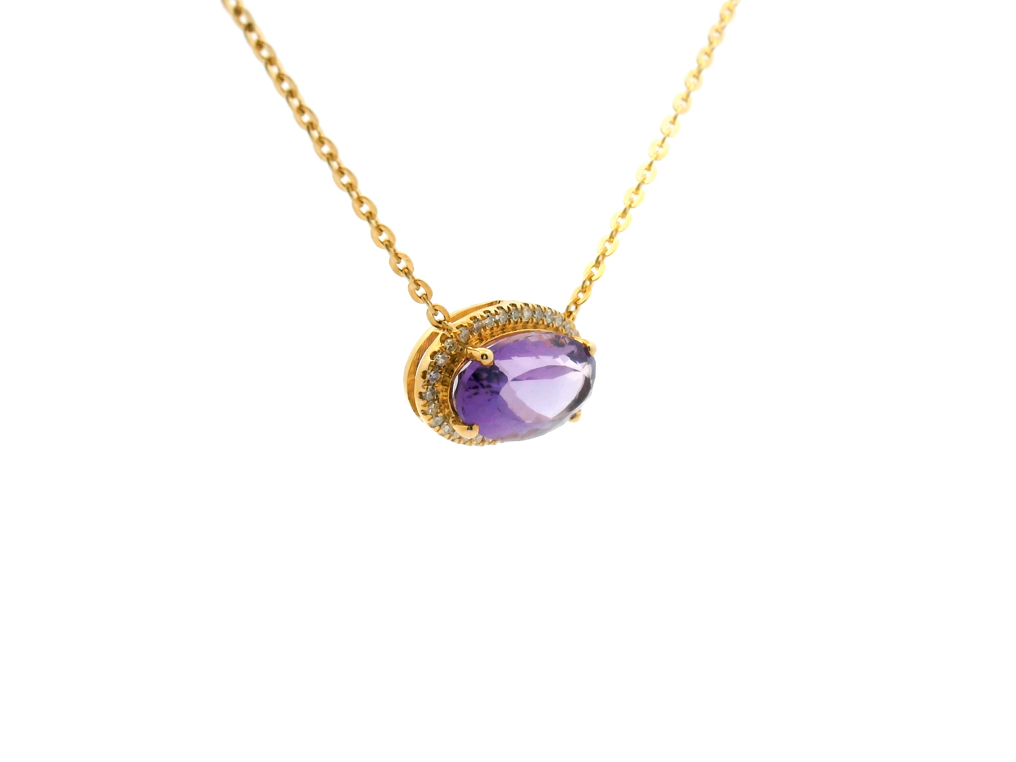 Oval Amethyst Halo Pendant Necklace