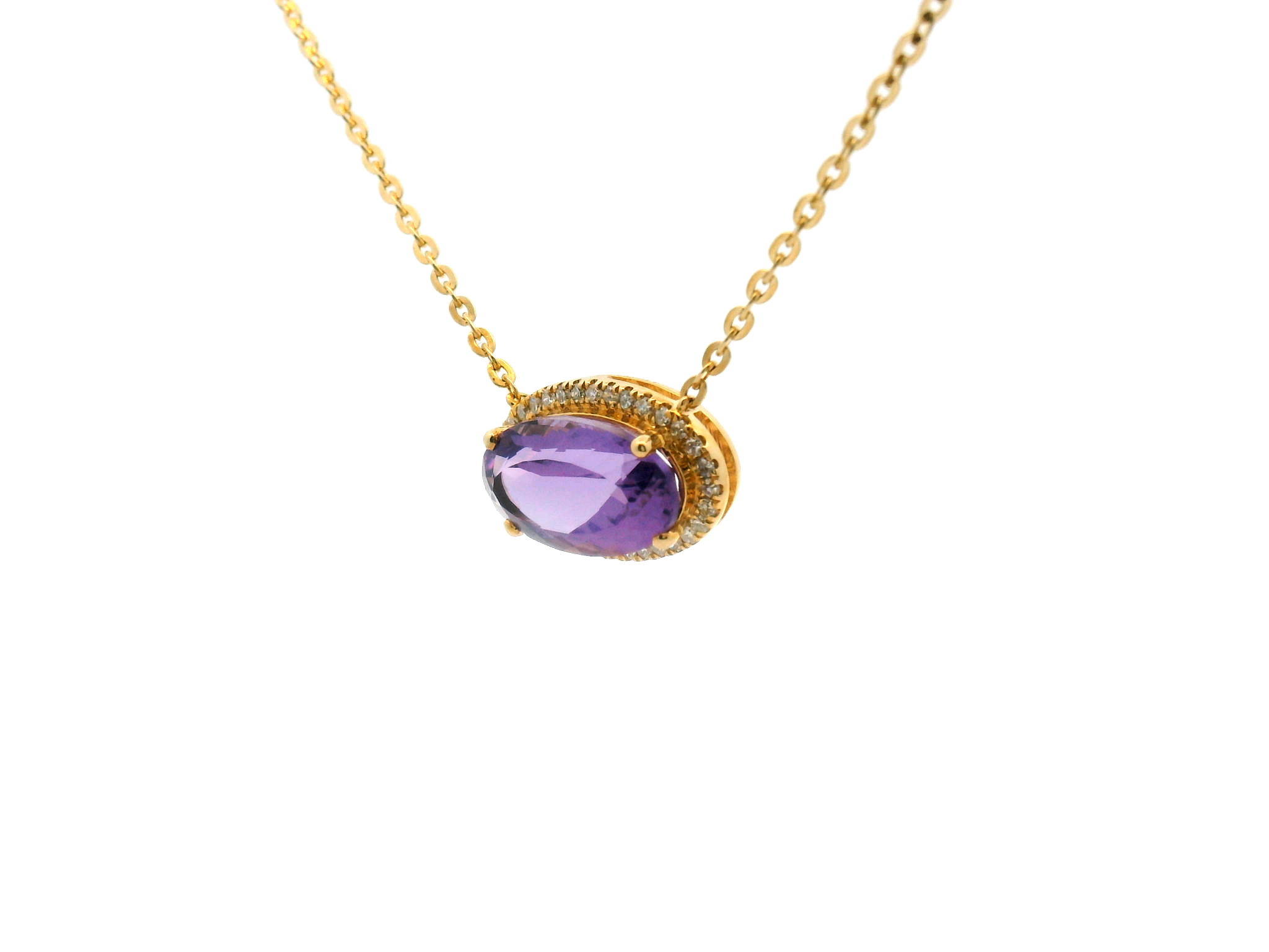 Oval Amethyst Halo Pendant Necklace