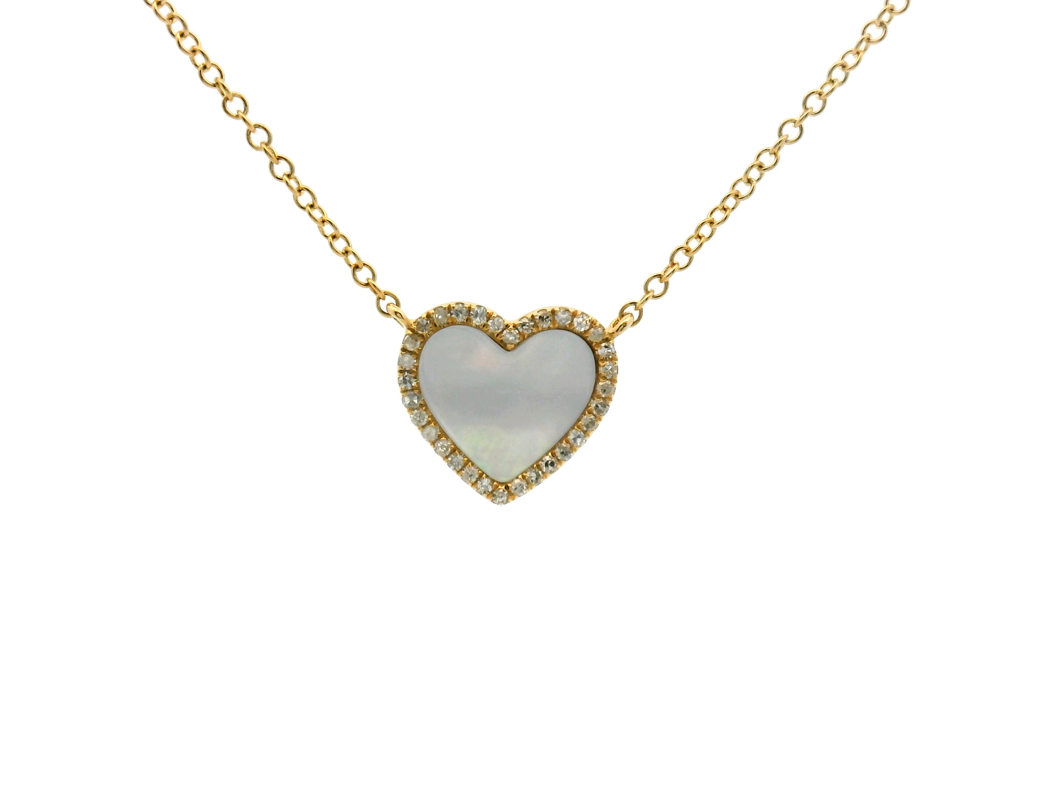 Mother of Pearl Heart Diamond Halo Necklace