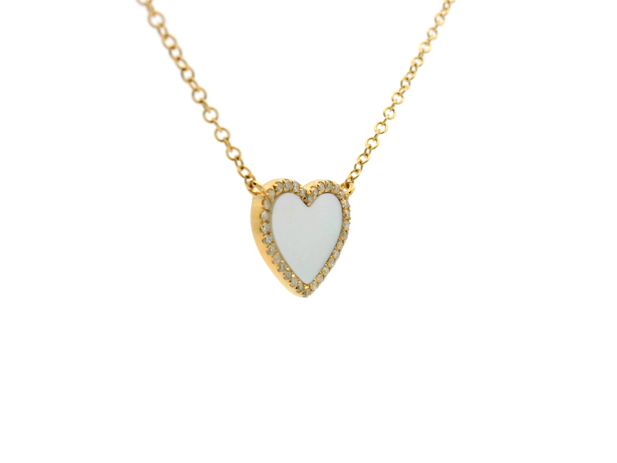 Mother of Pearl Heart Diamond Halo Necklace