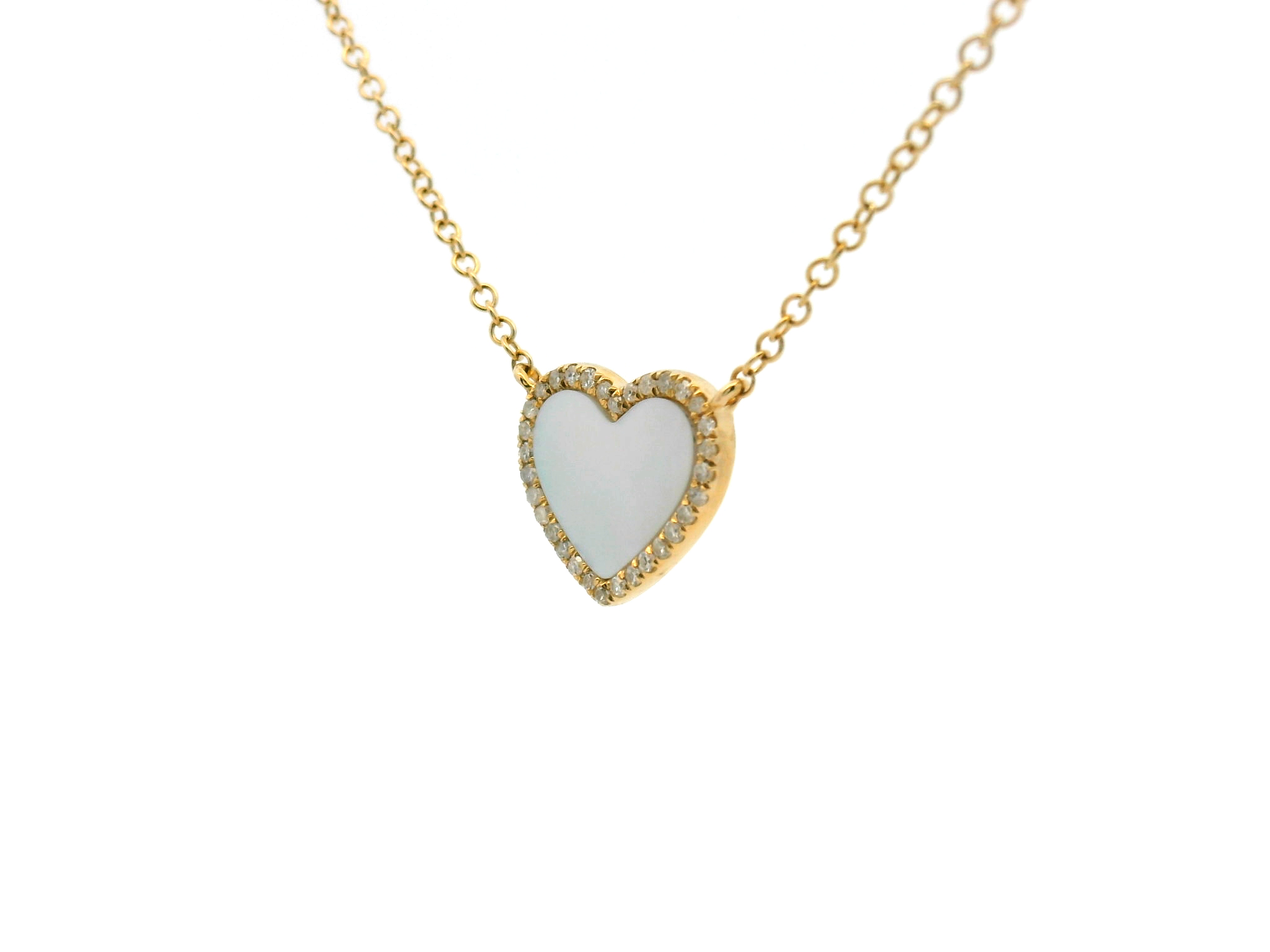 Mother of Pearl Heart Diamond Halo Necklace