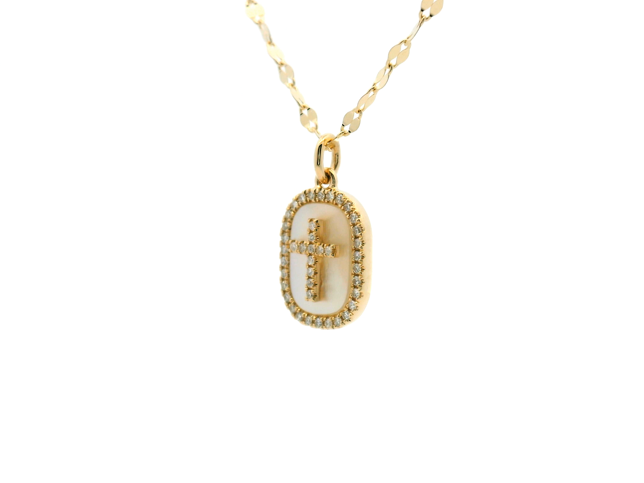 Diamond Cross Mother of Pearl Pendant Necklace
