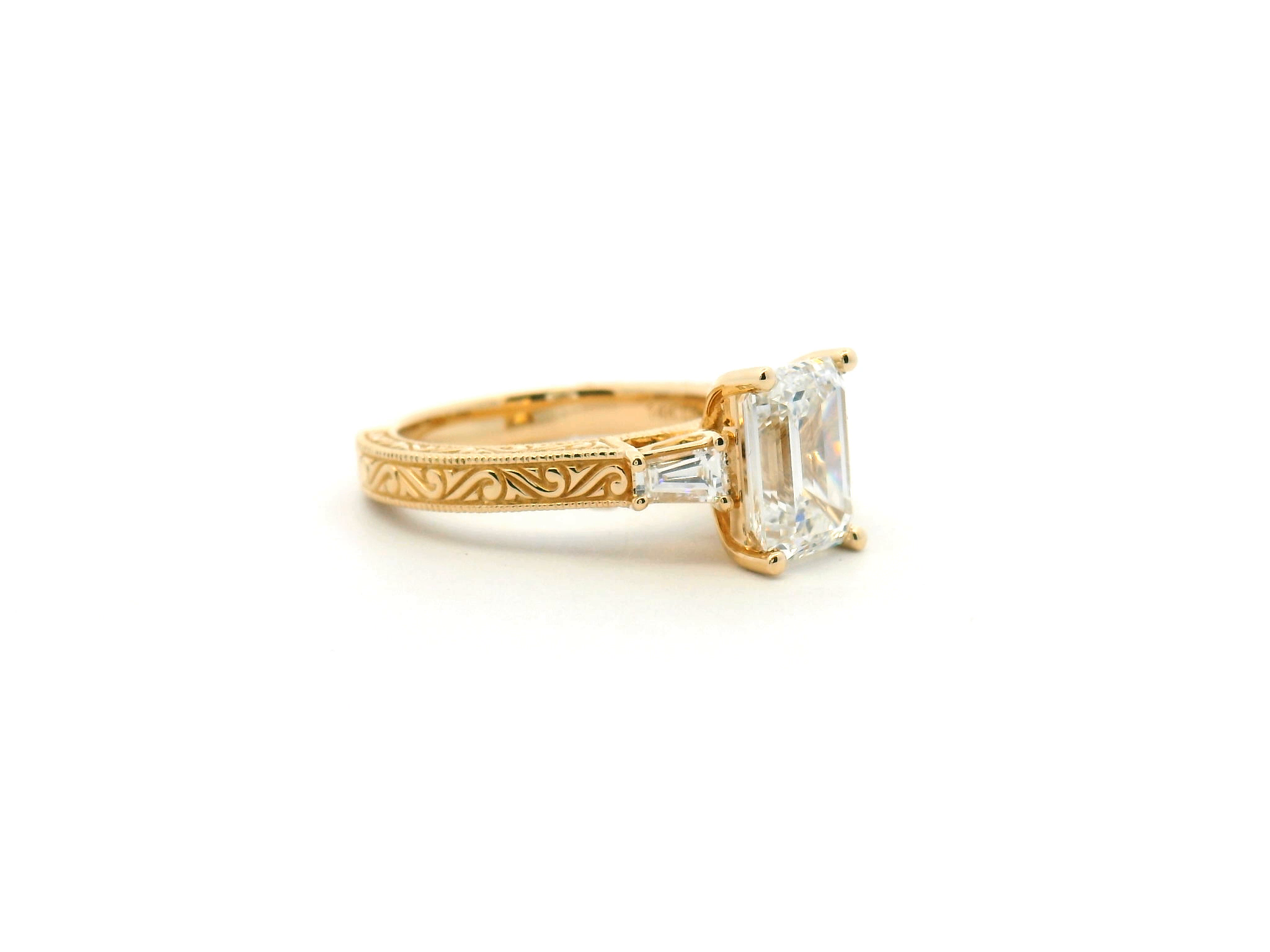 Emerald-Cut Diamond Three Stone Engagement Ring