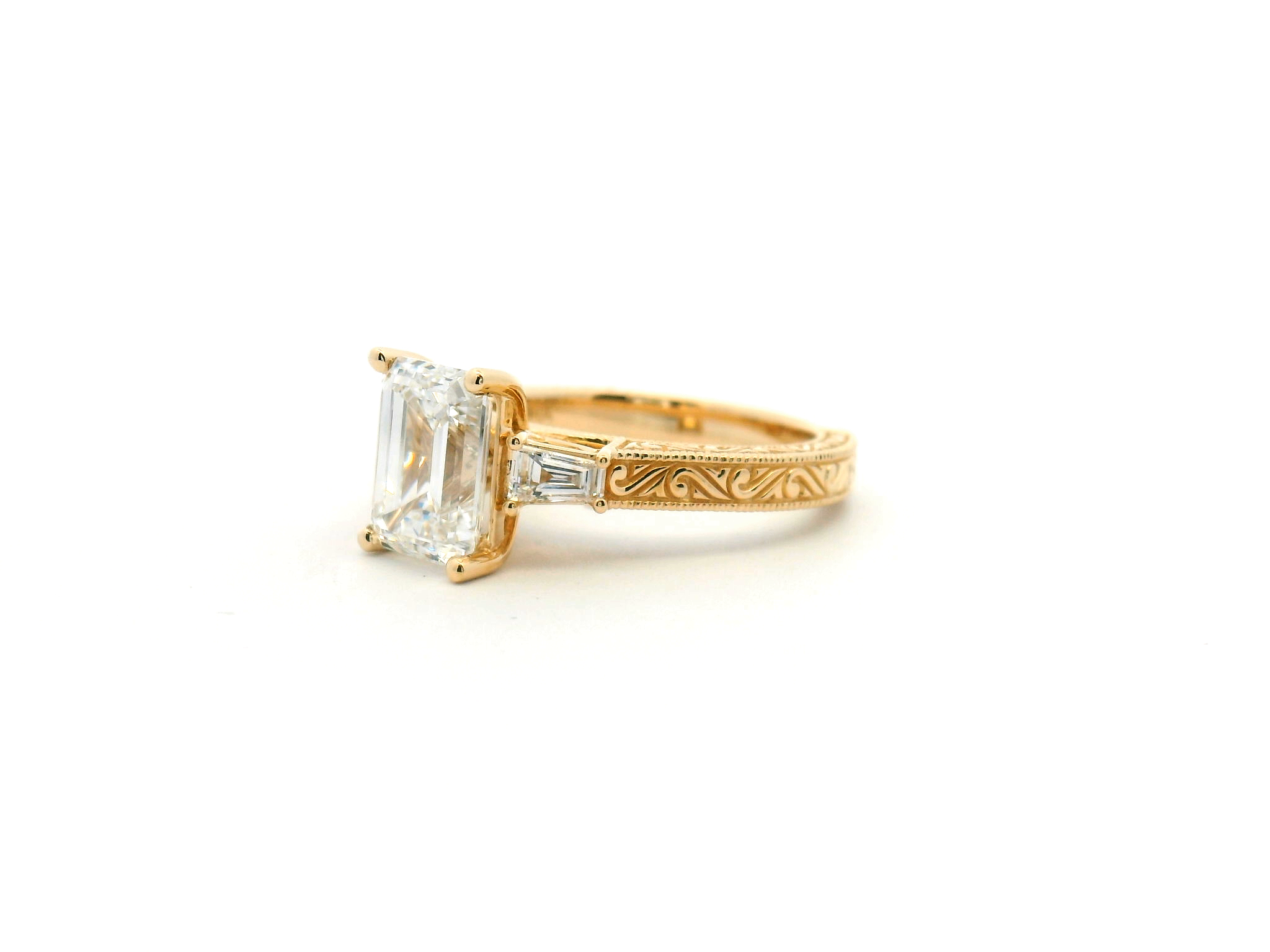 Emerald-Cut Diamond Three Stone Engagement Ring