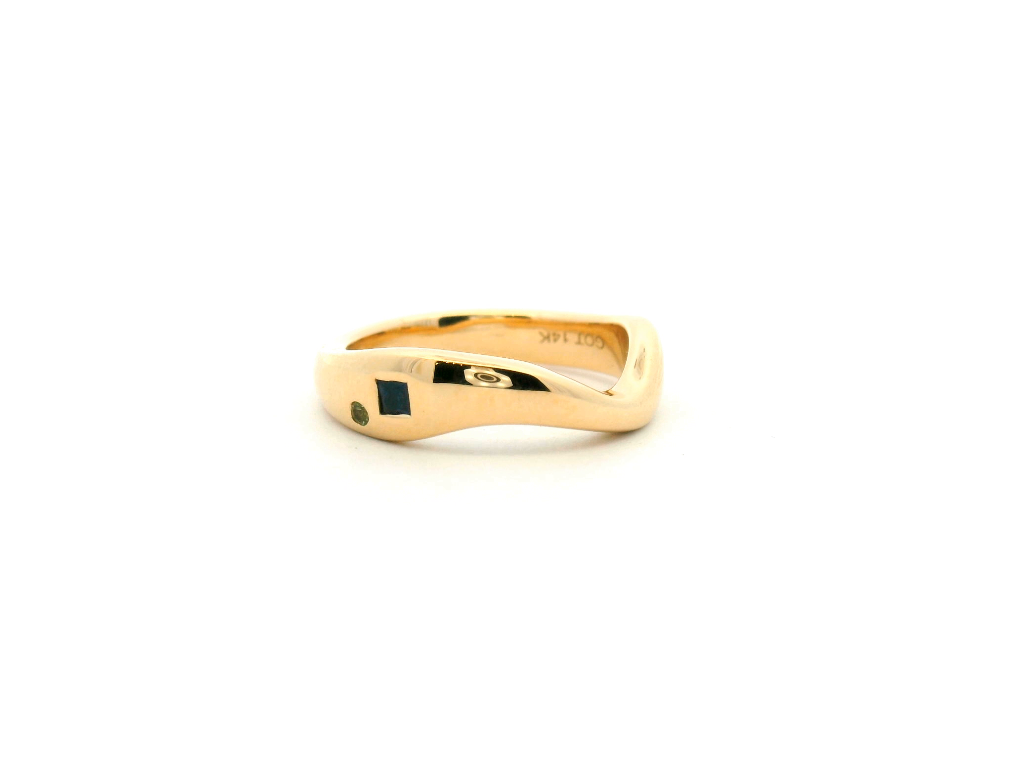 Yellow Gold Sapphire and Peridot Flush Set Bypass Ring
