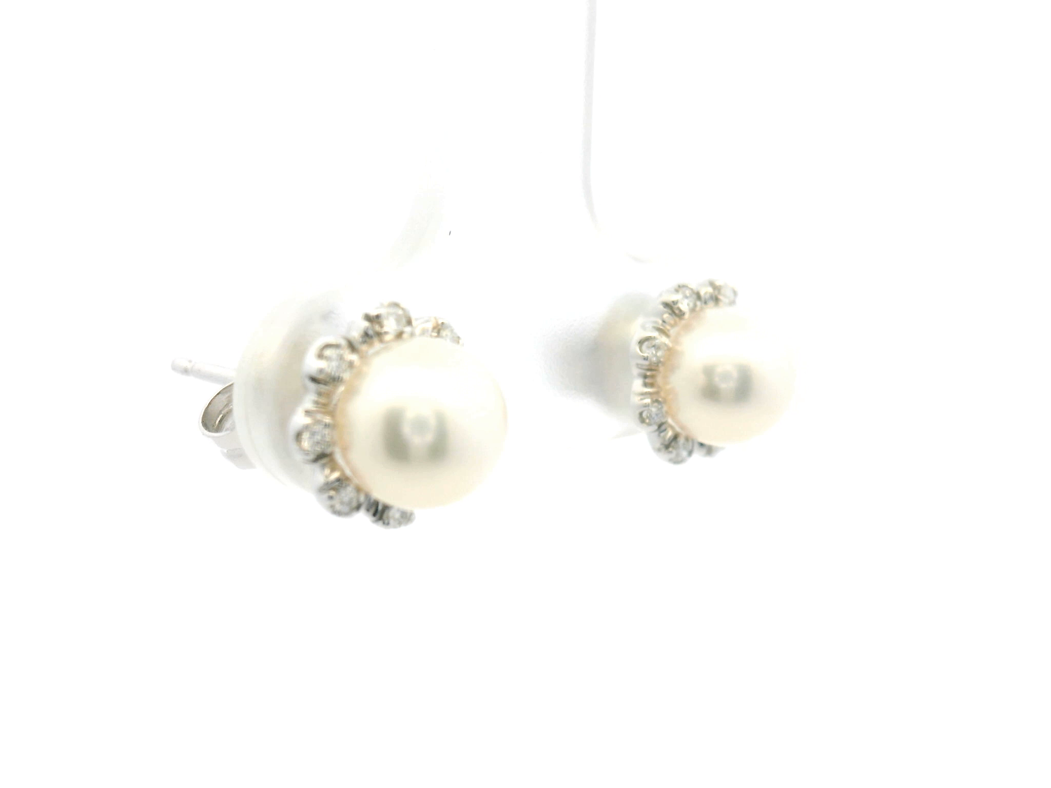Pearl and Diamond Halo Stud Earrings