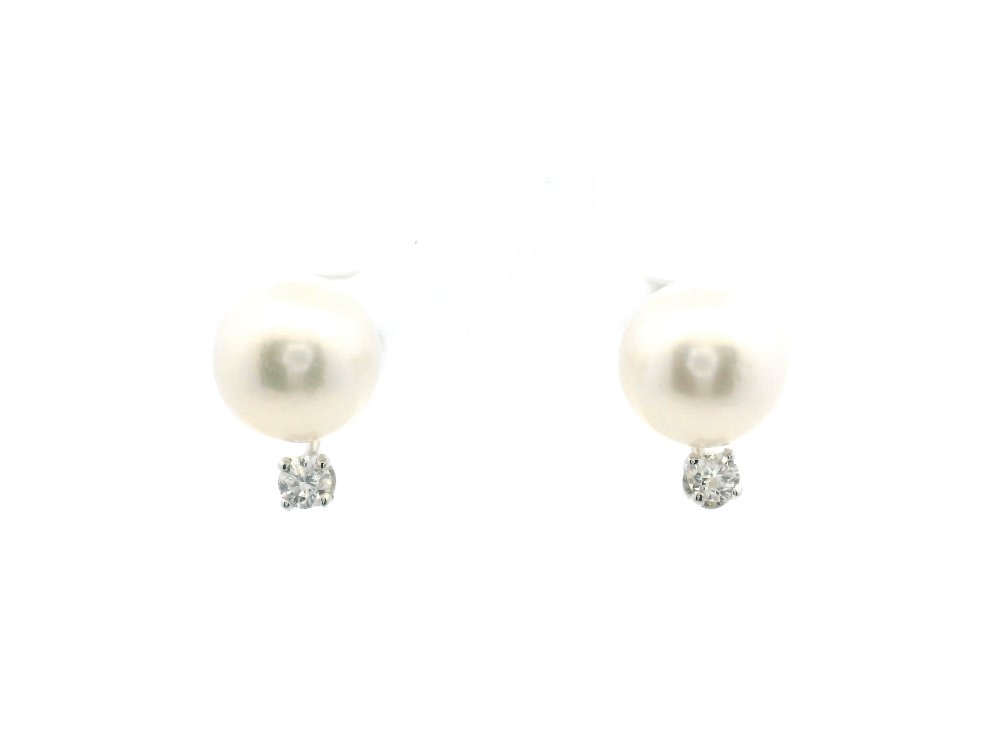 Pearl Stud Earrings with Diamond Drop