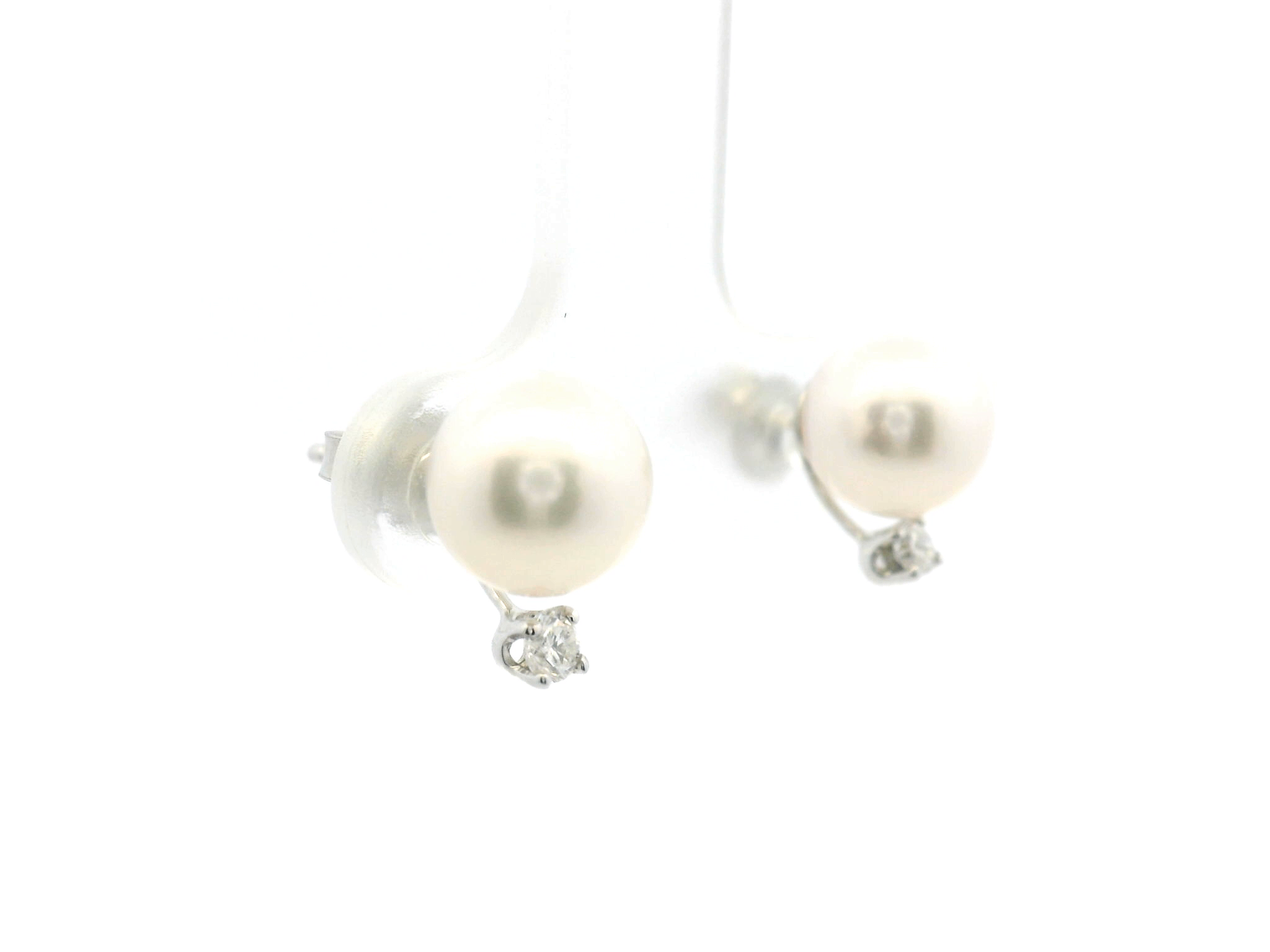 Pearl Stud Earrings with Diamond Drop