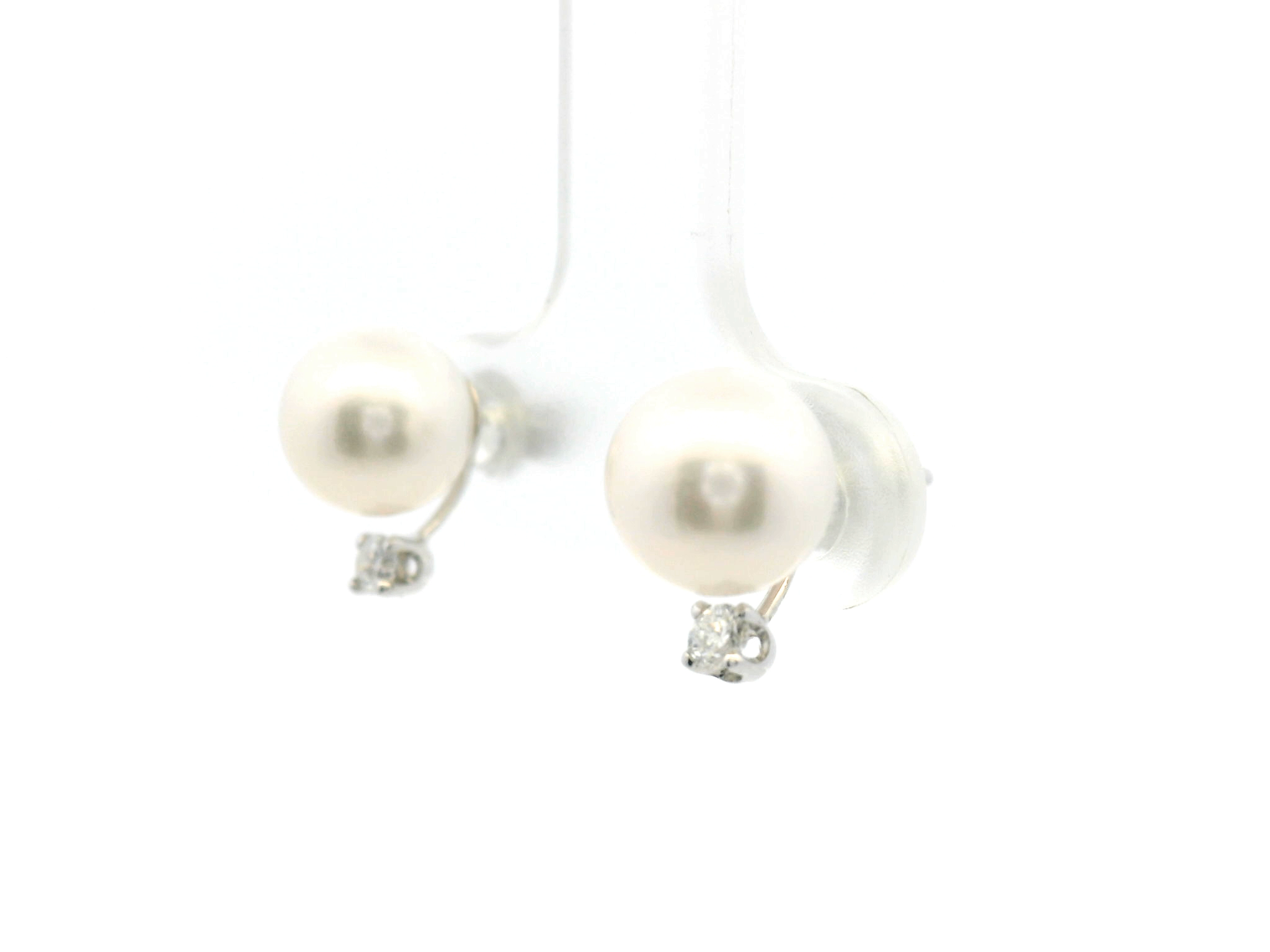 Pearl Stud Earrings with Diamond Drop