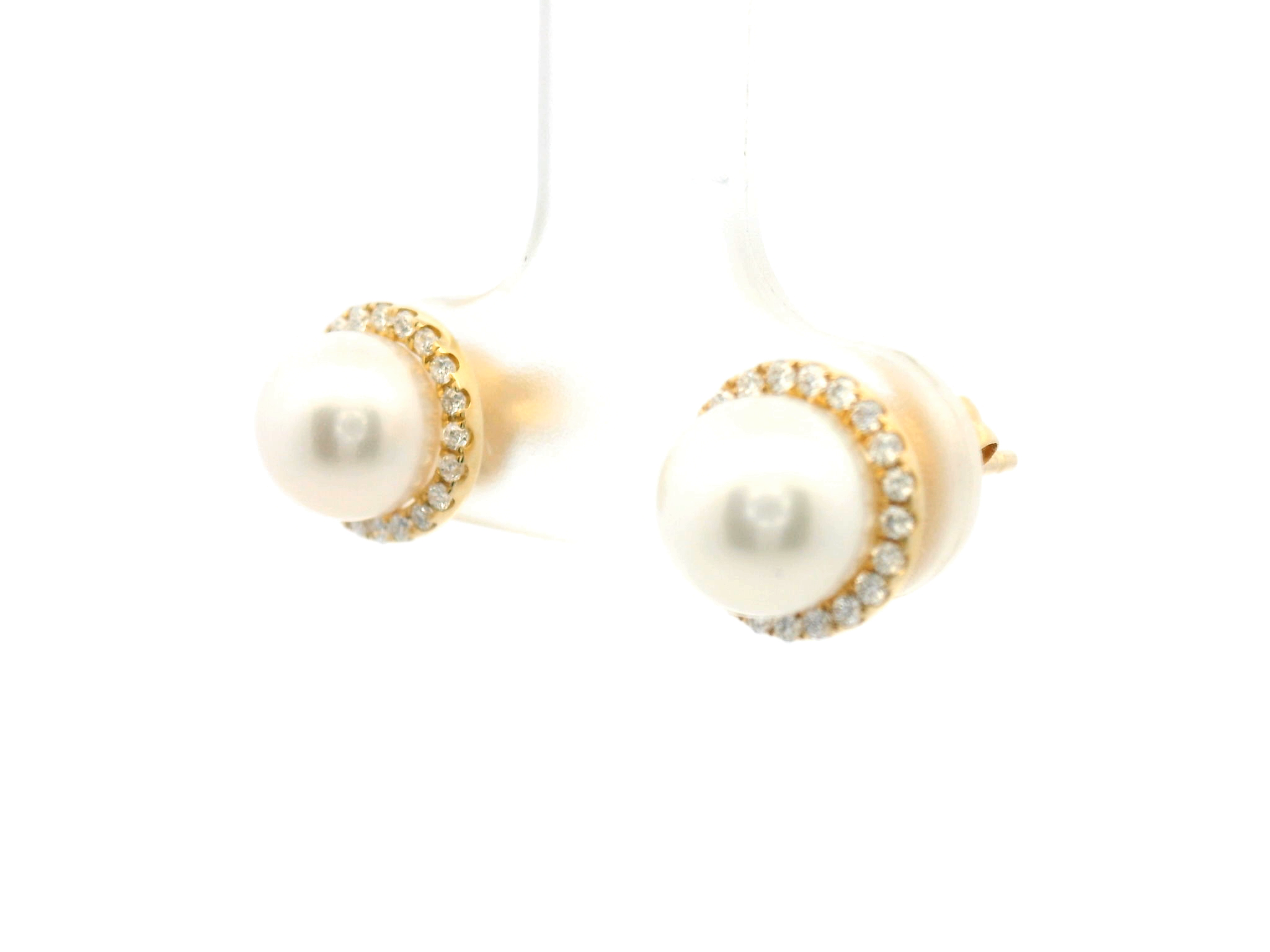 Pearl and Diamond Halo Stud Earrings