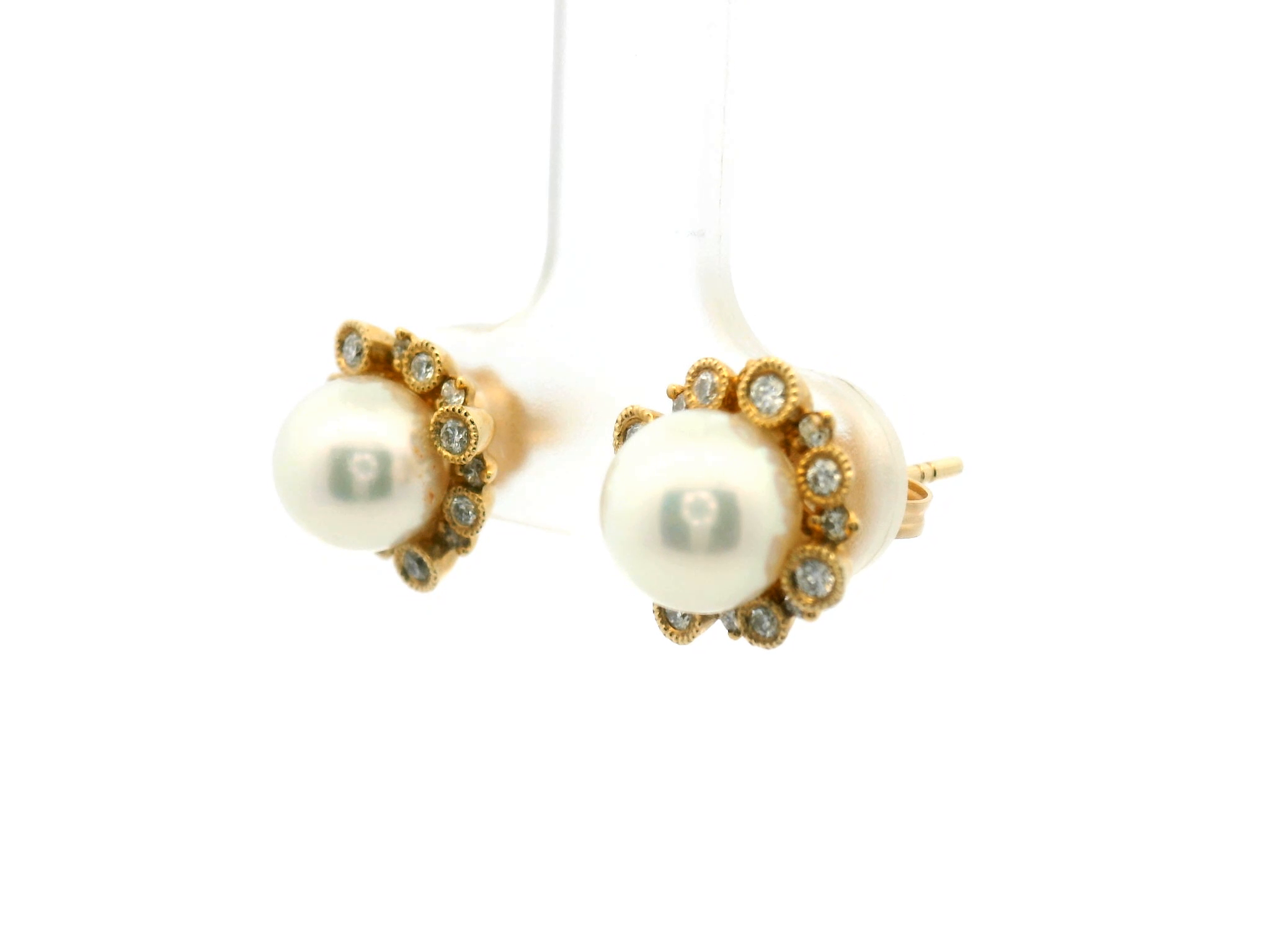 Pearl and Diamond Halo Stud Earrings