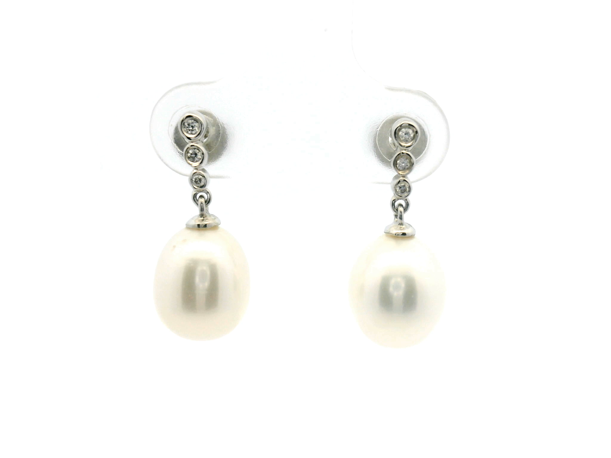 Diamond Bezel Pearl Drop Earrings