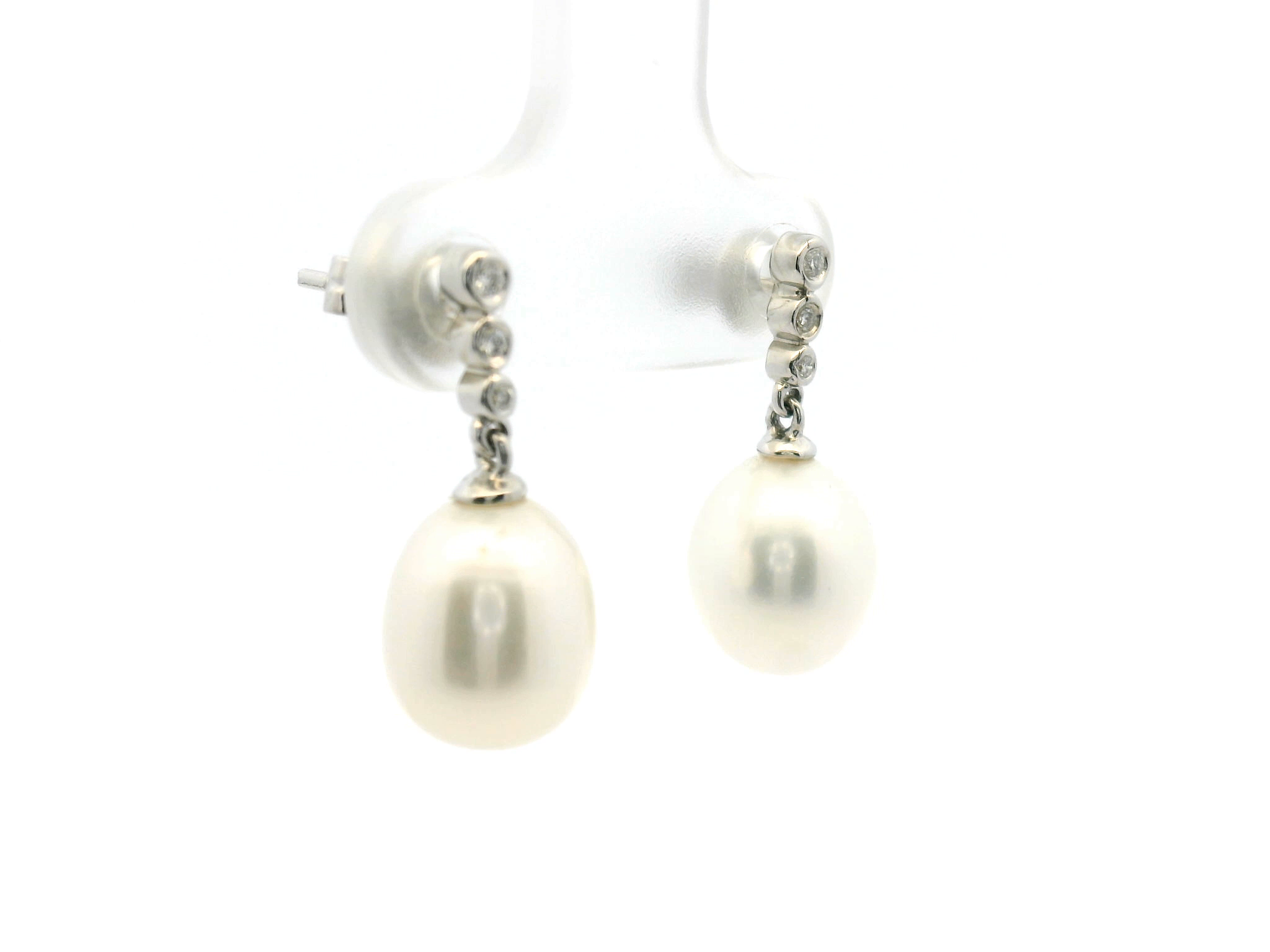 Diamond Bezel Pearl Drop Earrings