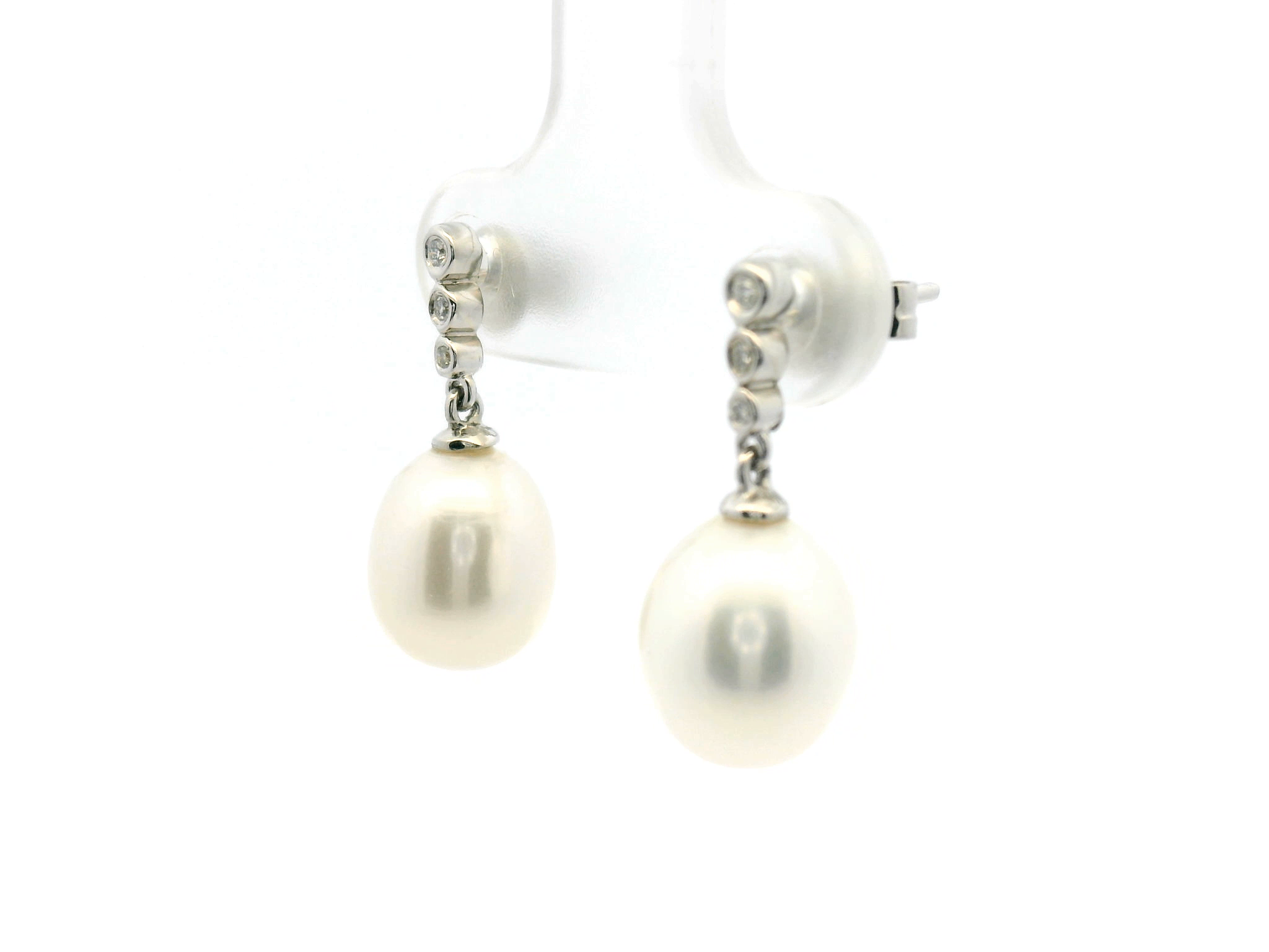 Diamond Bezel Pearl Drop Earrings