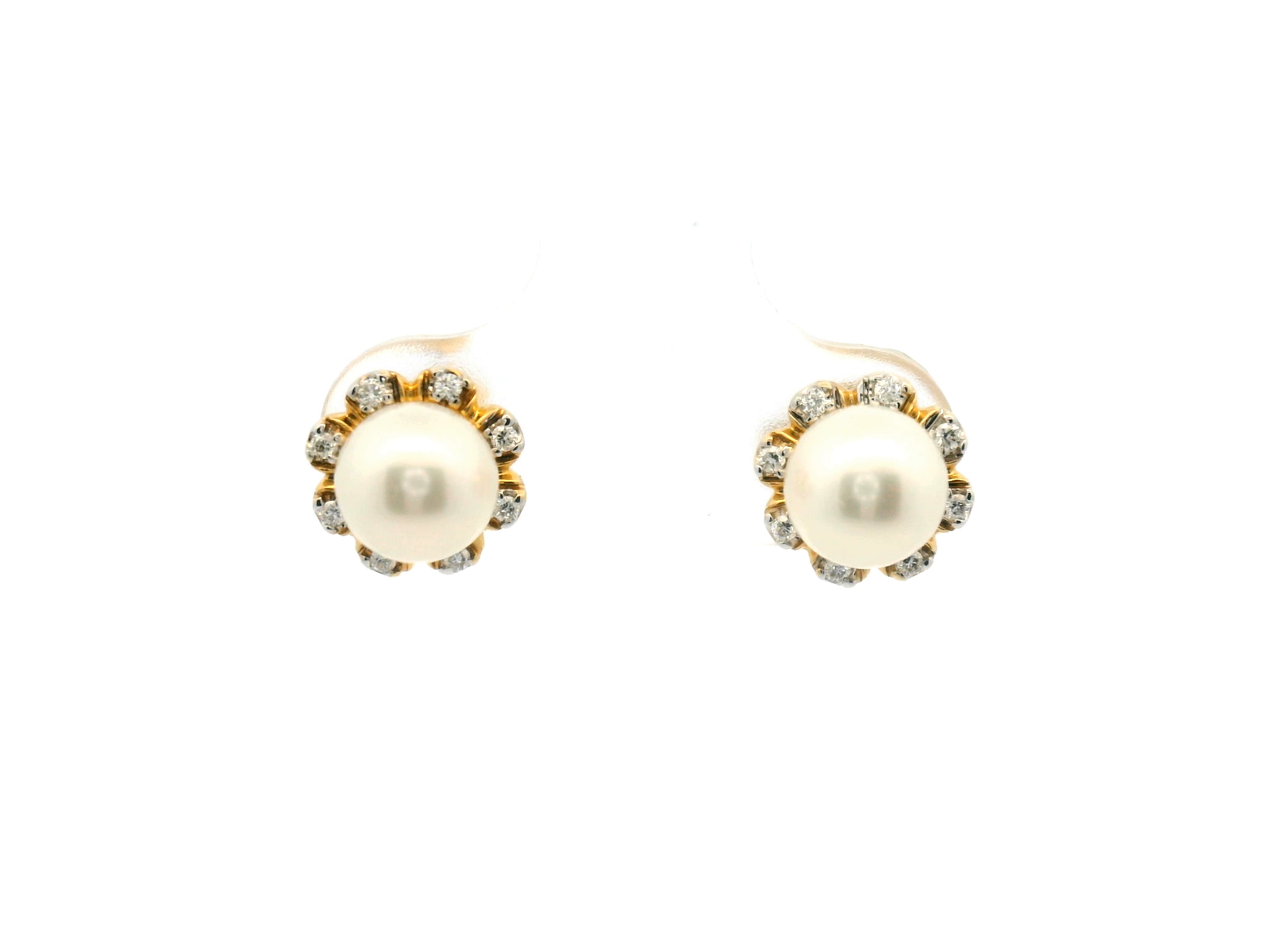 Pearl Stud Earrings with Diamond Halo