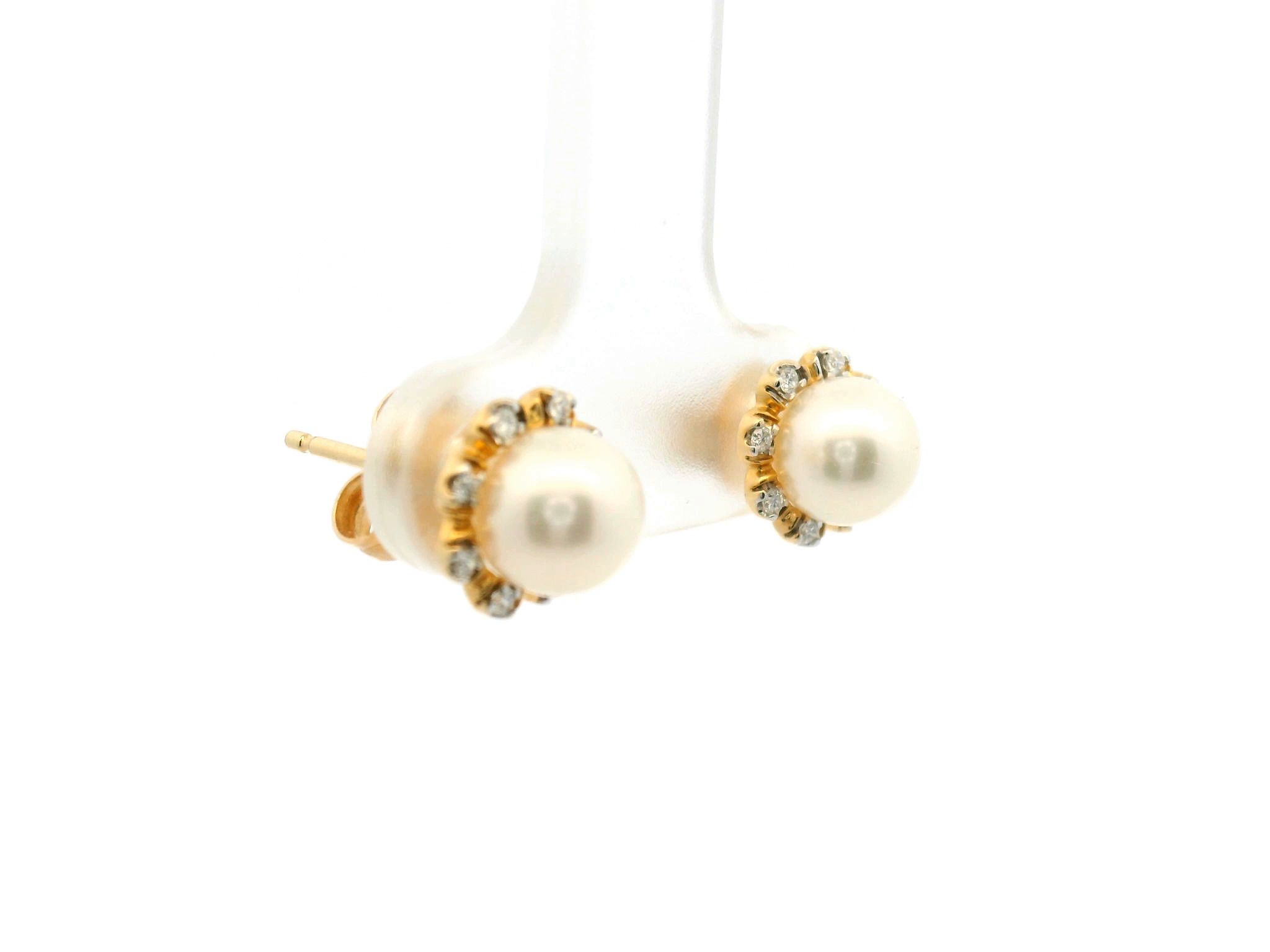 Pearl Stud Earrings with Diamond Halo