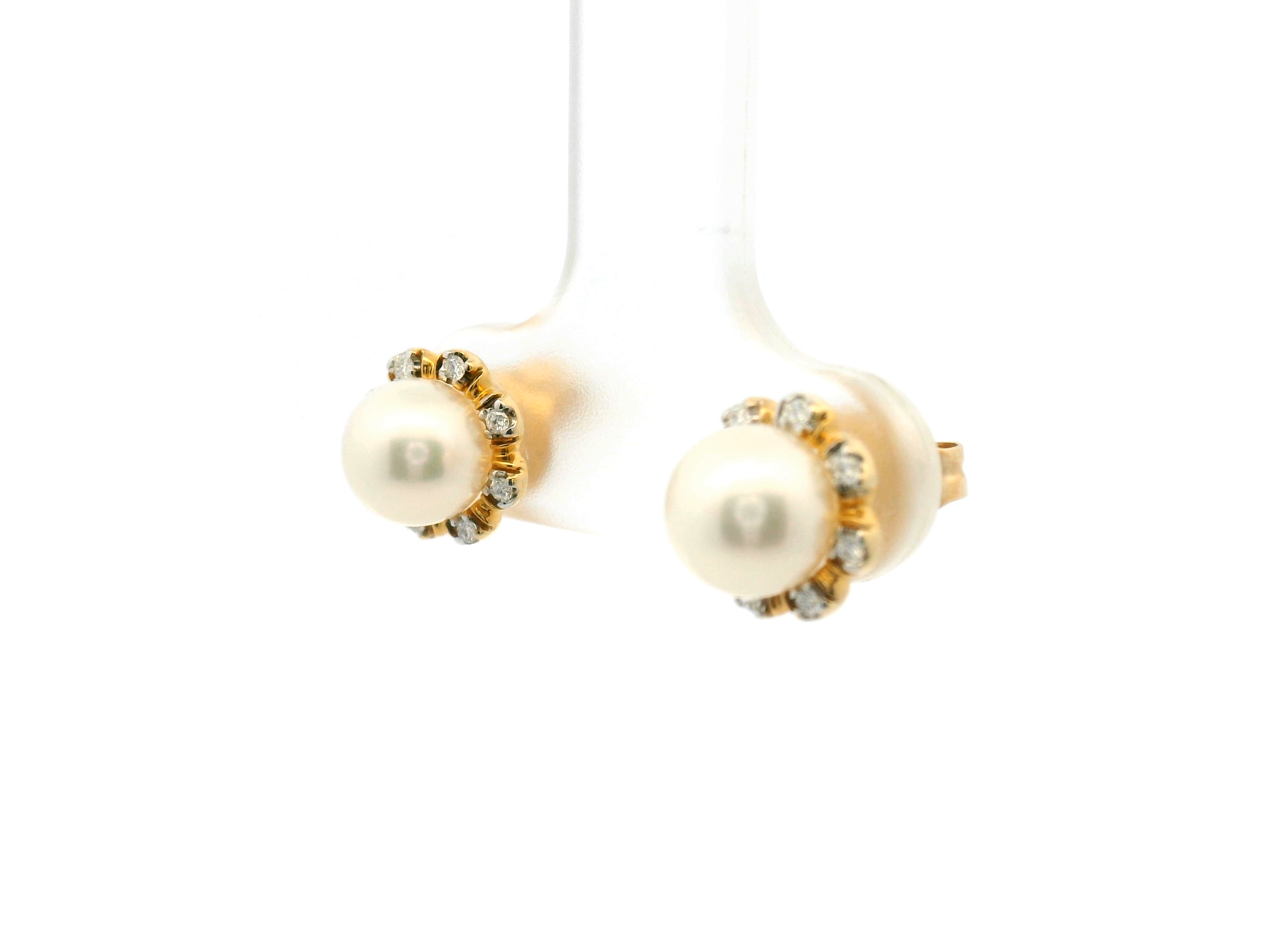 Pearl Stud Earrings with Diamond Halo