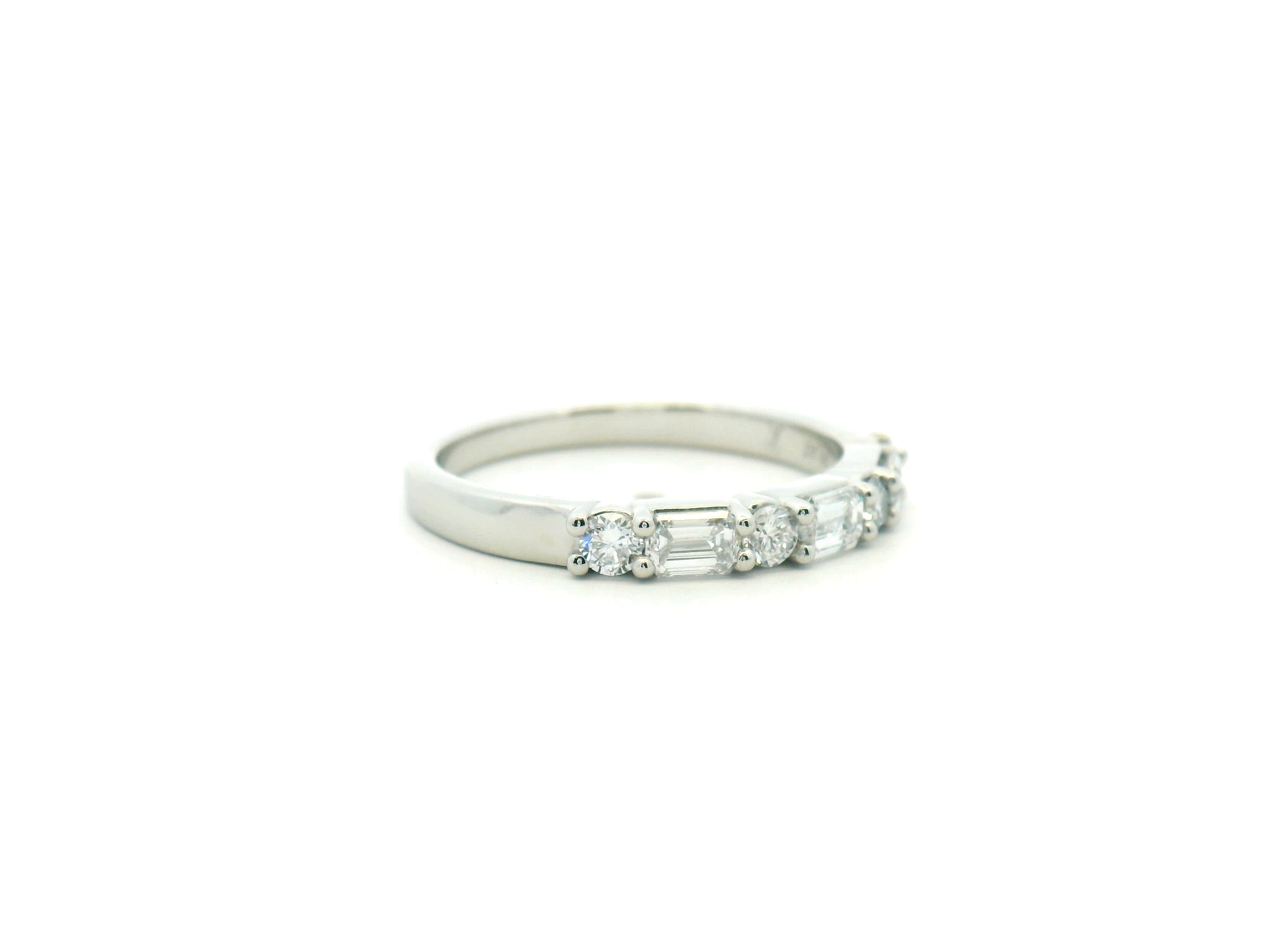 Emerald and Round Diamond Wedding Band