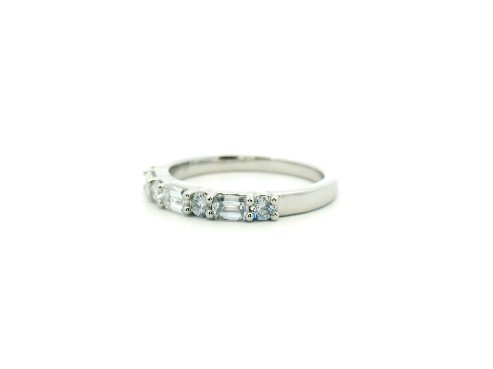 Emerald and Round Diamond Wedding Band