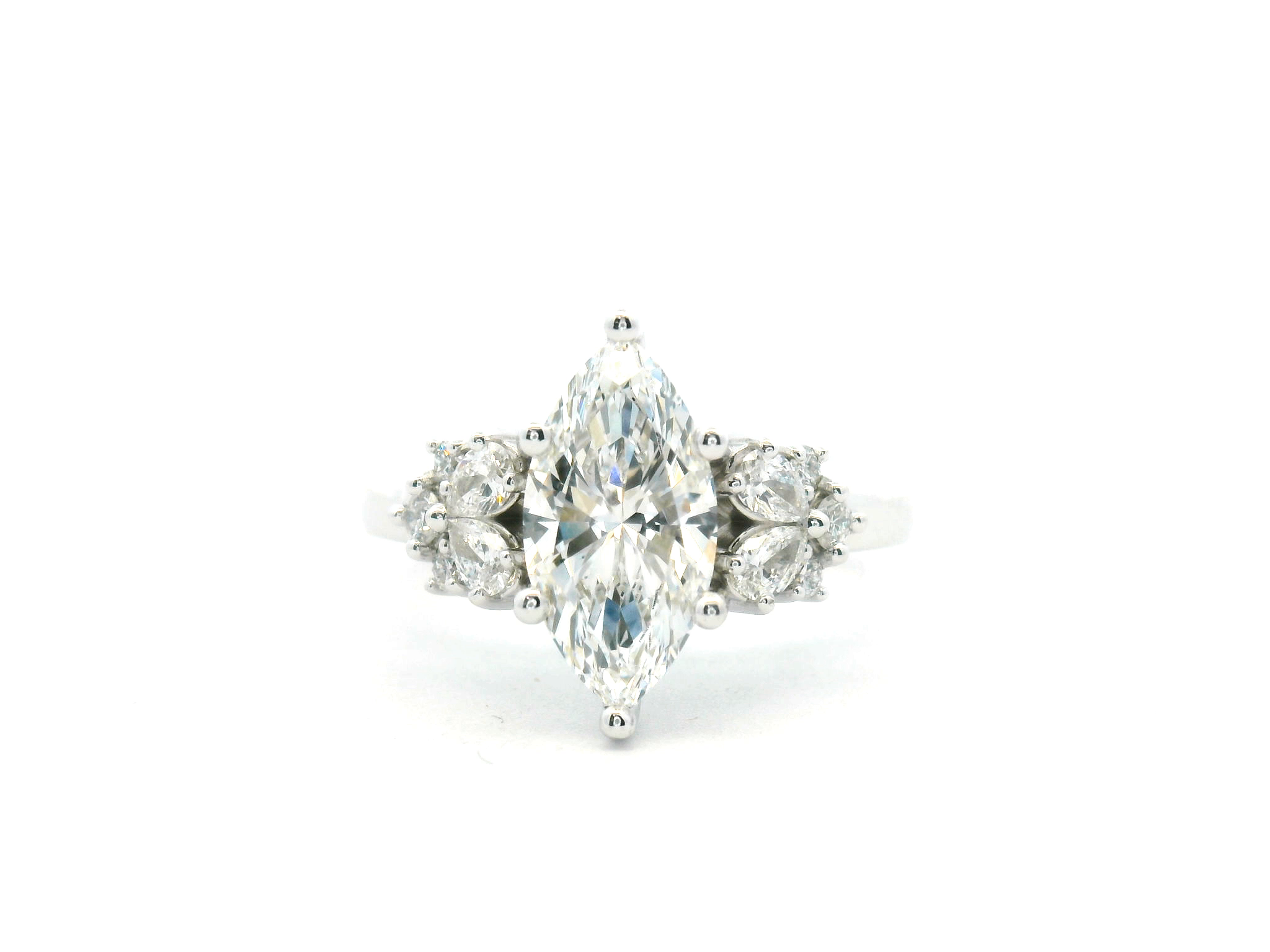 Marquise Diamond Engagement Ring with Pear & Round Cluster Accents