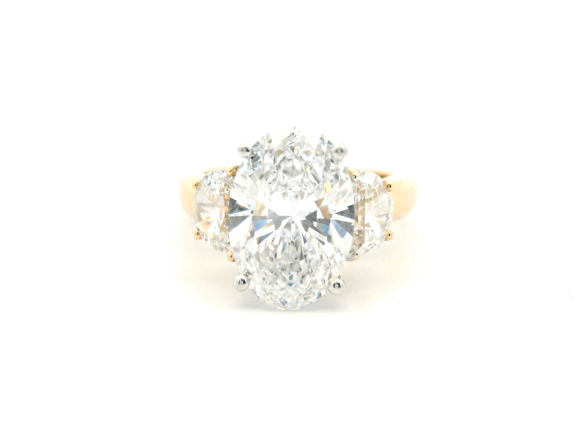 Oval Three-Stone Diamond Ring with Half Moon Sides