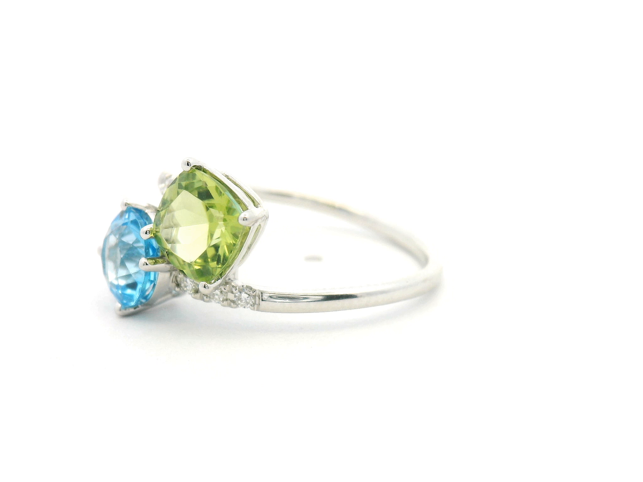 Peridot and Blue Topaz Two Stone Ring