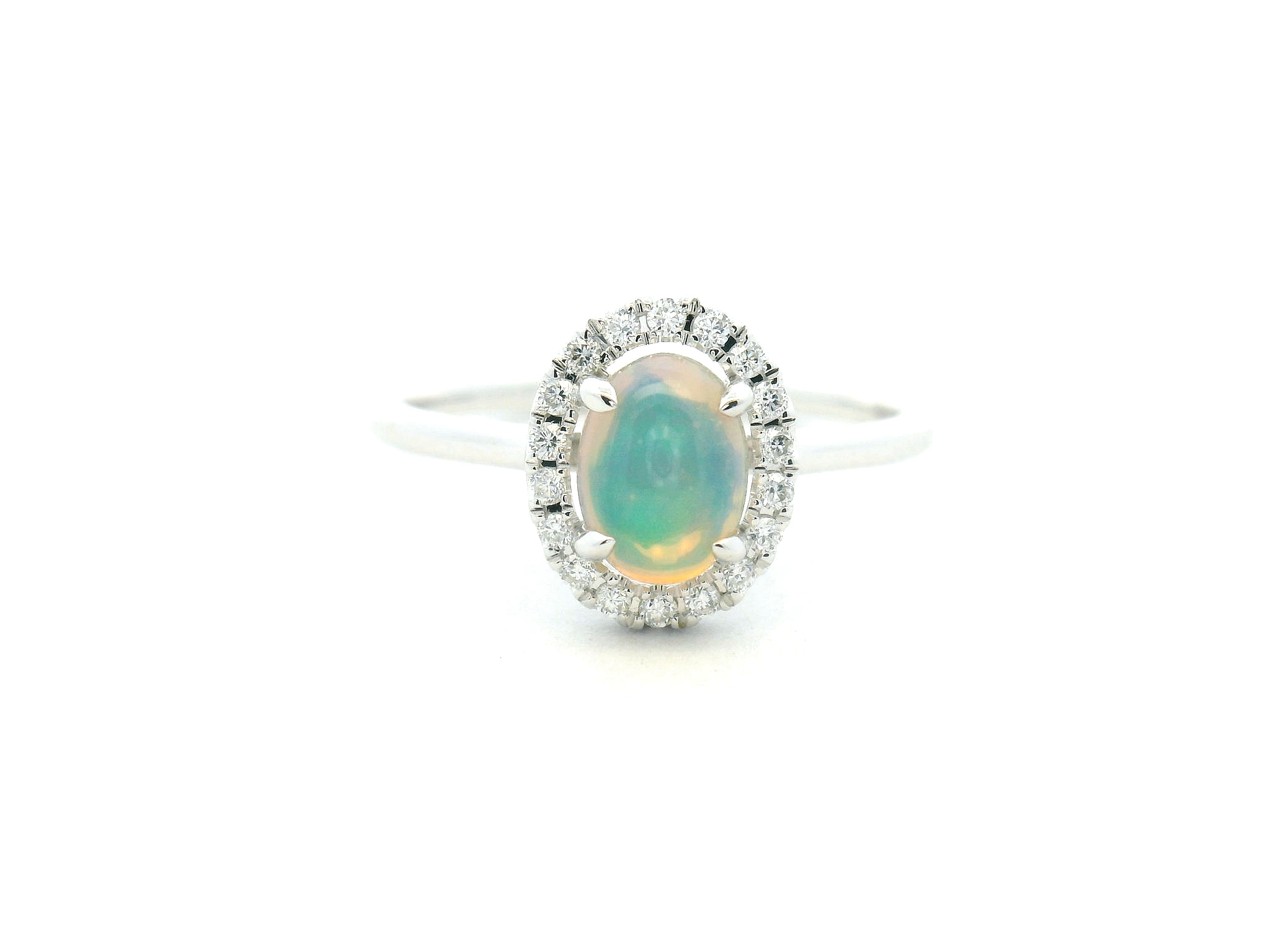 Opal and Diamond Halo Ring