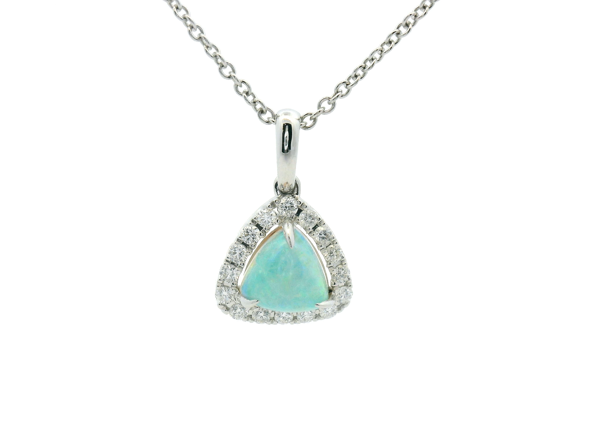 Opal and Diamond Halo Pendant Necklace