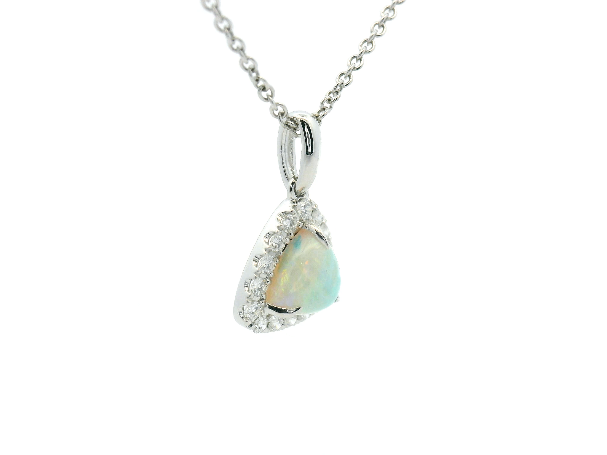 Opal and Diamond Halo Pendant Necklace