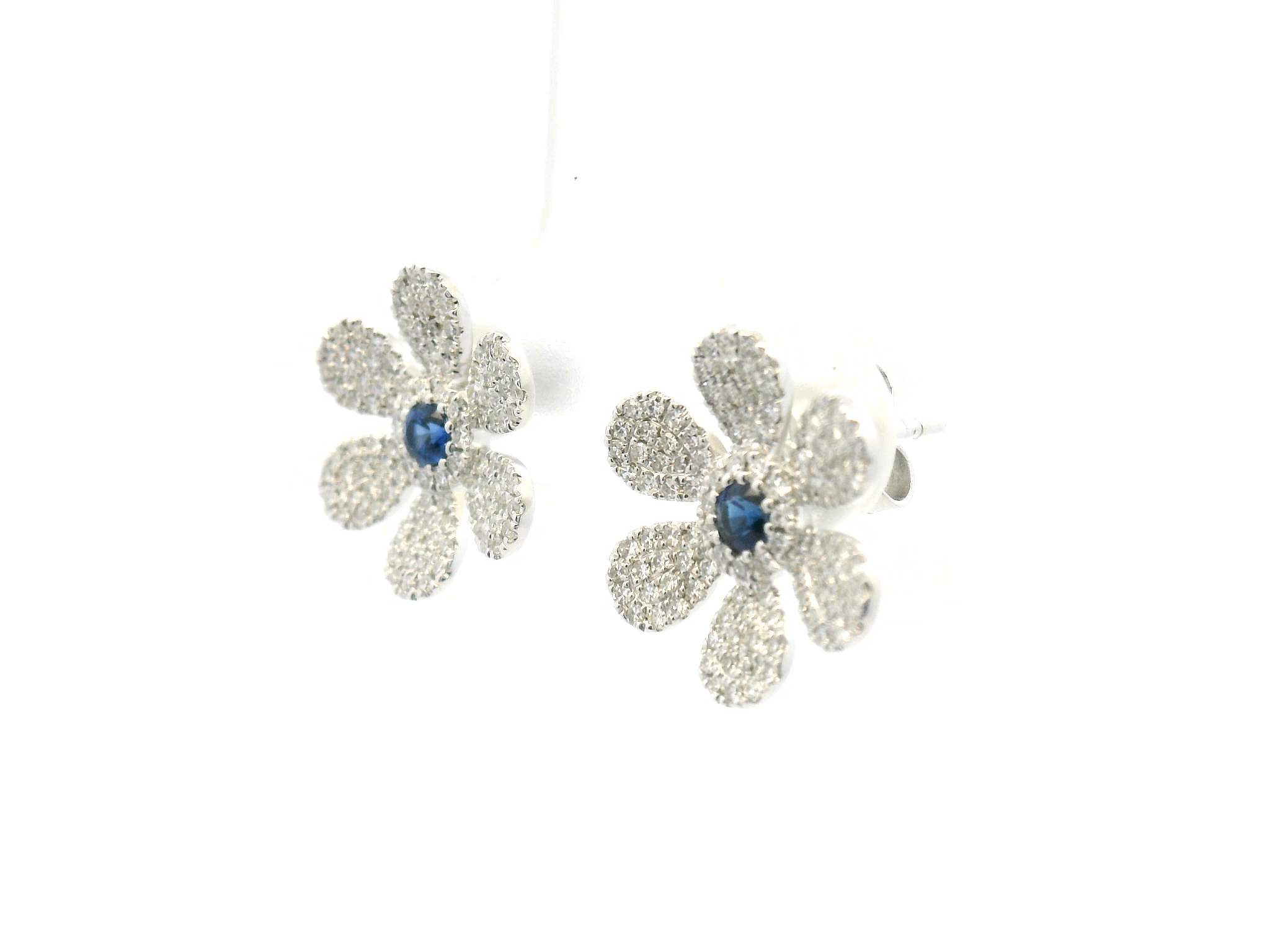 Sapphire and Diamond Flower Stud Earrings