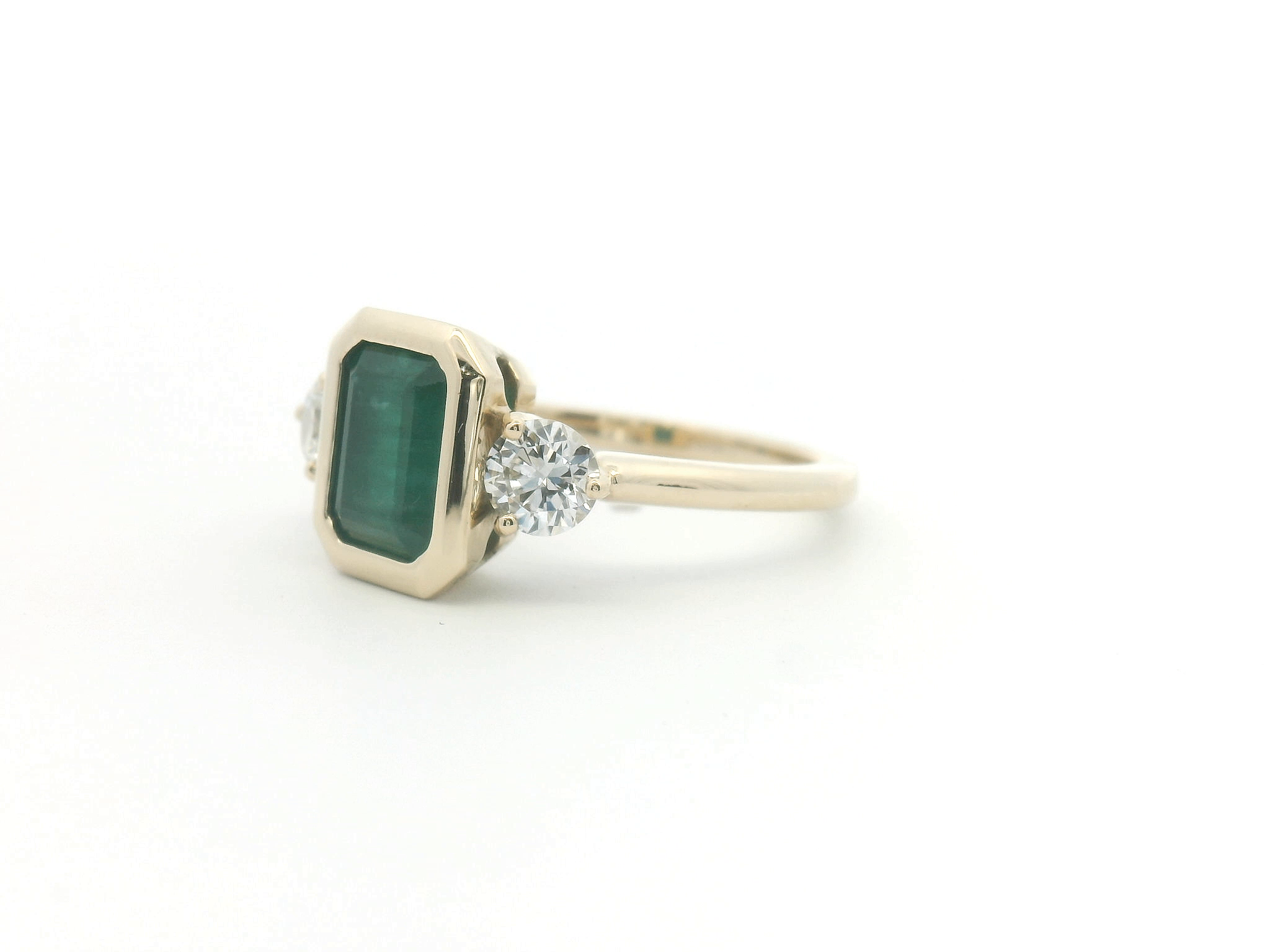 Emerald and Diamond Three Stone Ring
