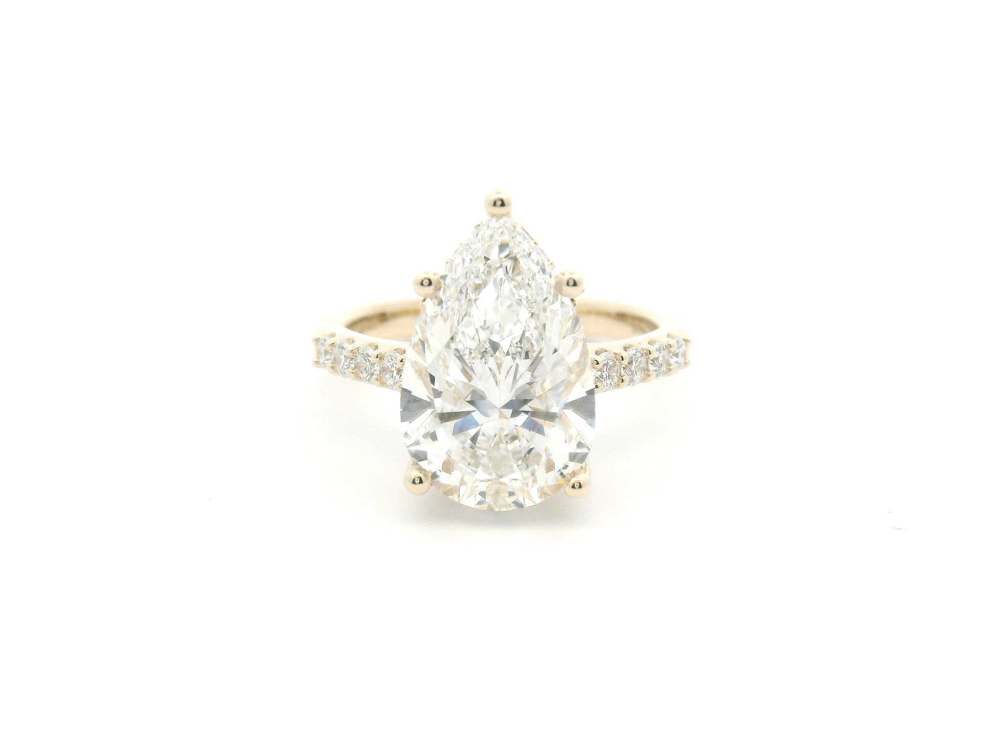 Pear Diamond Hidden Halo Engagement Ring with Accented Shank