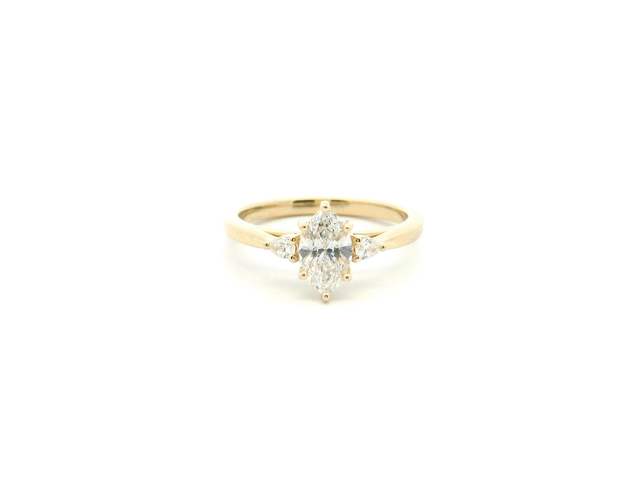 Marquise Diamond Three Stone Engagement Ring with Pear Side Stones