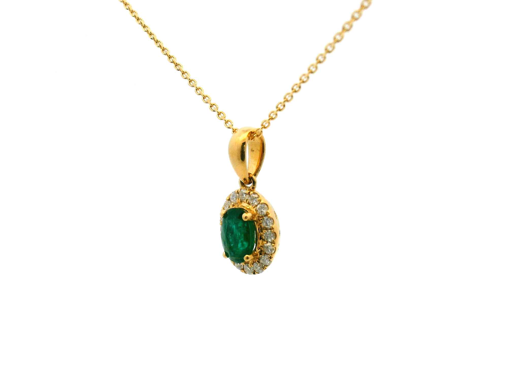 Emerald and Diamond Halo Pendant