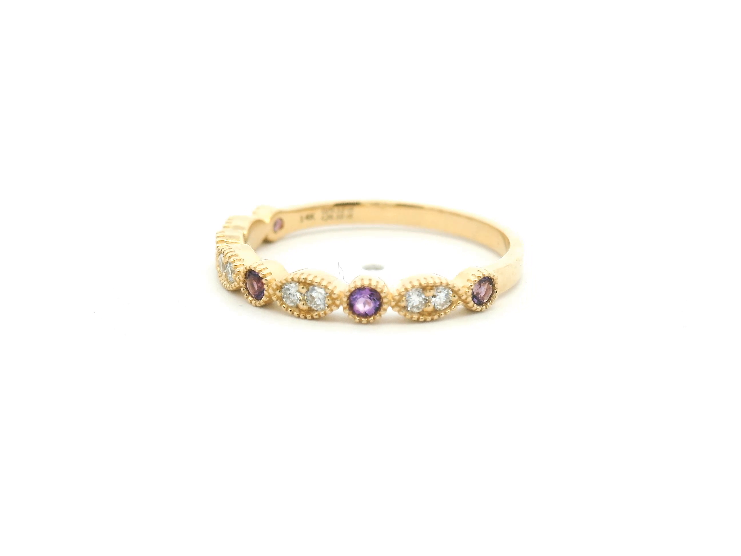 Amethyst and Diamond Milgrain Marquise Pattern Band