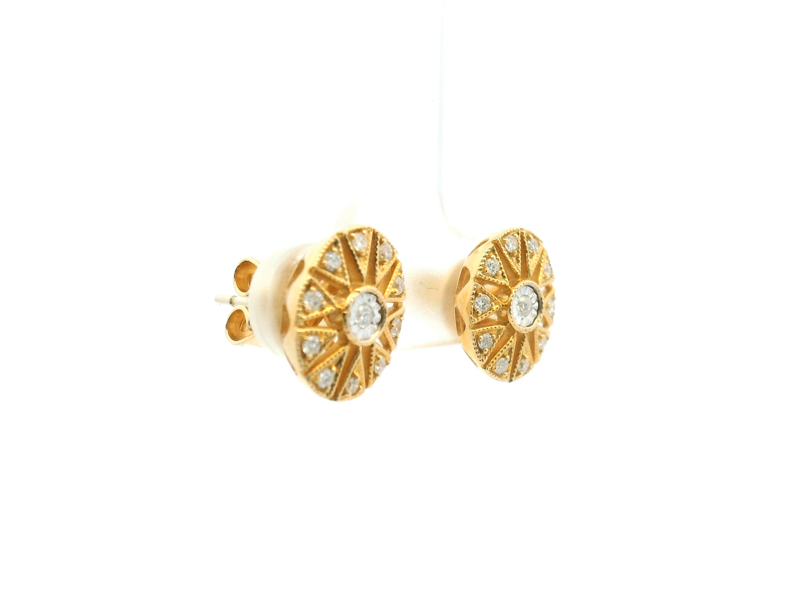 Diamond Vintage Sunburst Stud Earrings