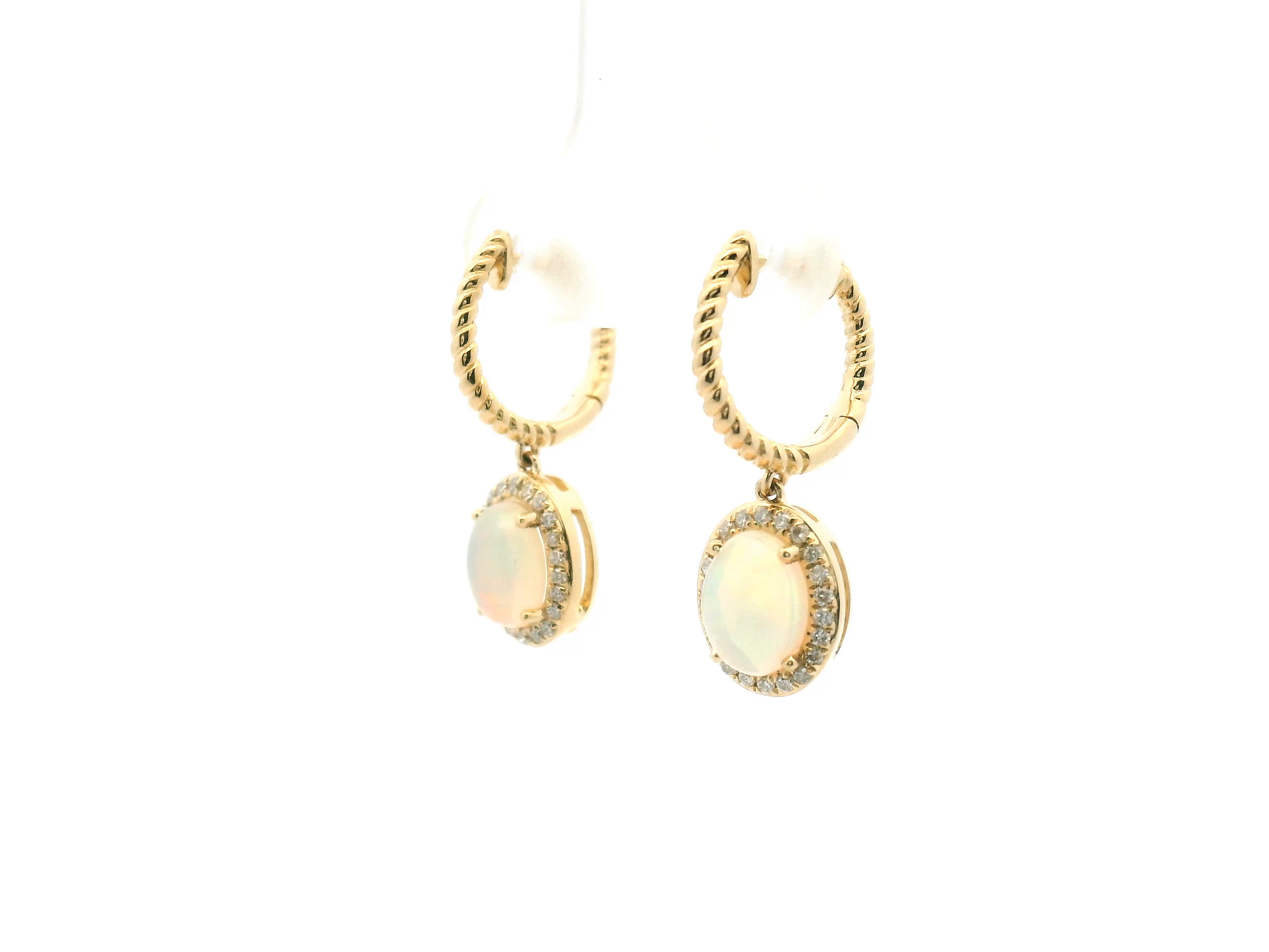 Opal and Diamond Drop Hoop Earrings