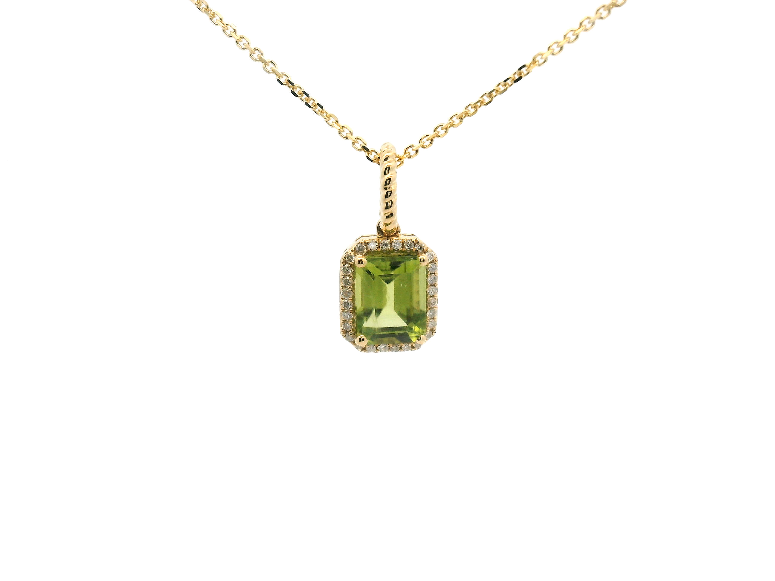 Peridot and Diamond Halo Pendant Necklace