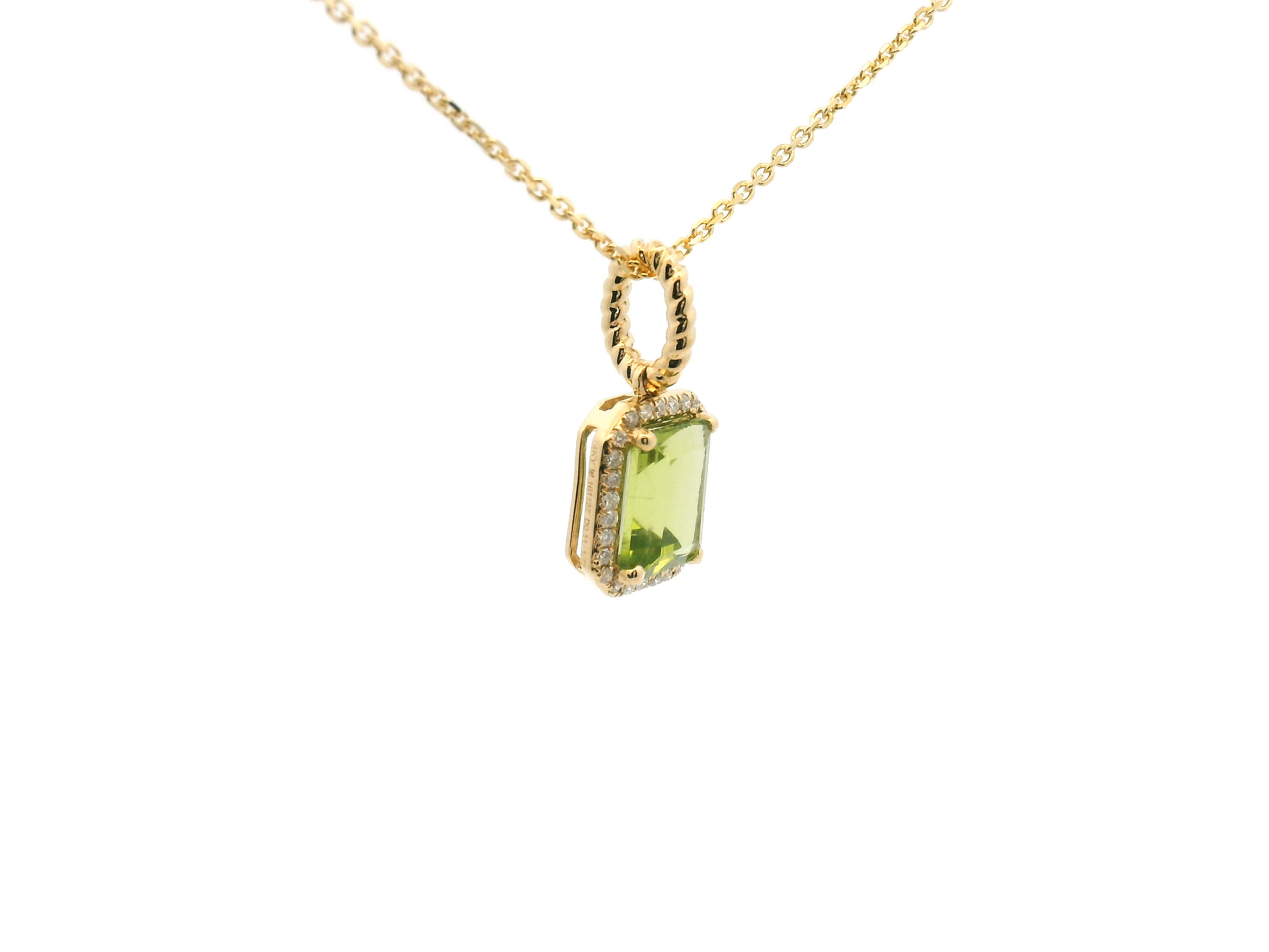 Peridot and Diamond Halo Pendant Necklace