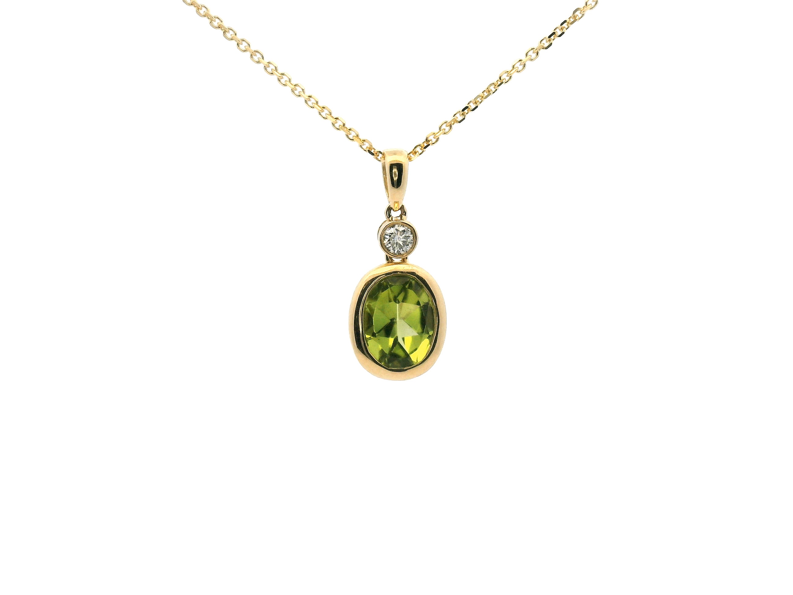Peridot and Diamond Bezel Pendant Necklace