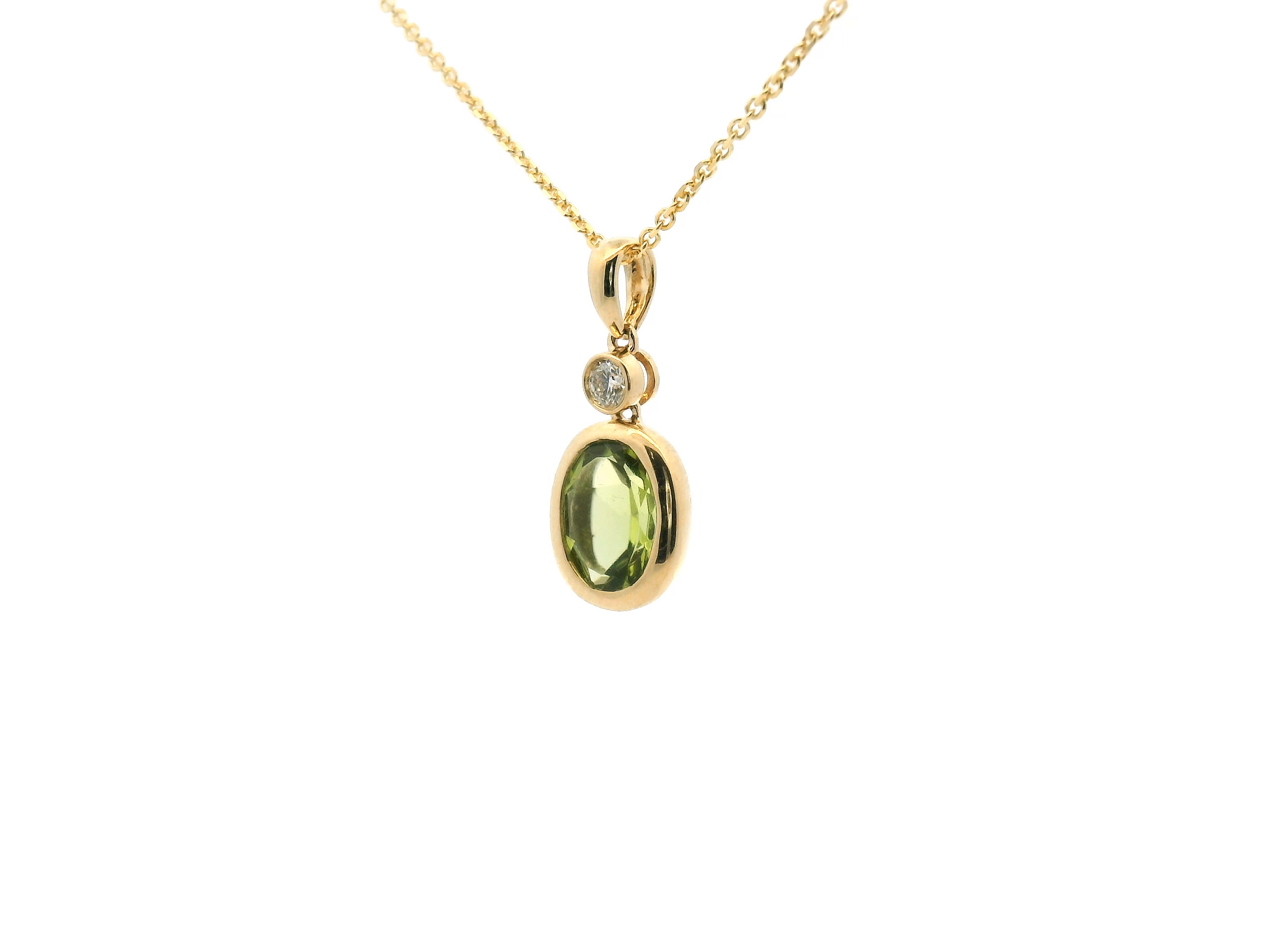 Peridot and Diamond Bezel Pendant Necklace