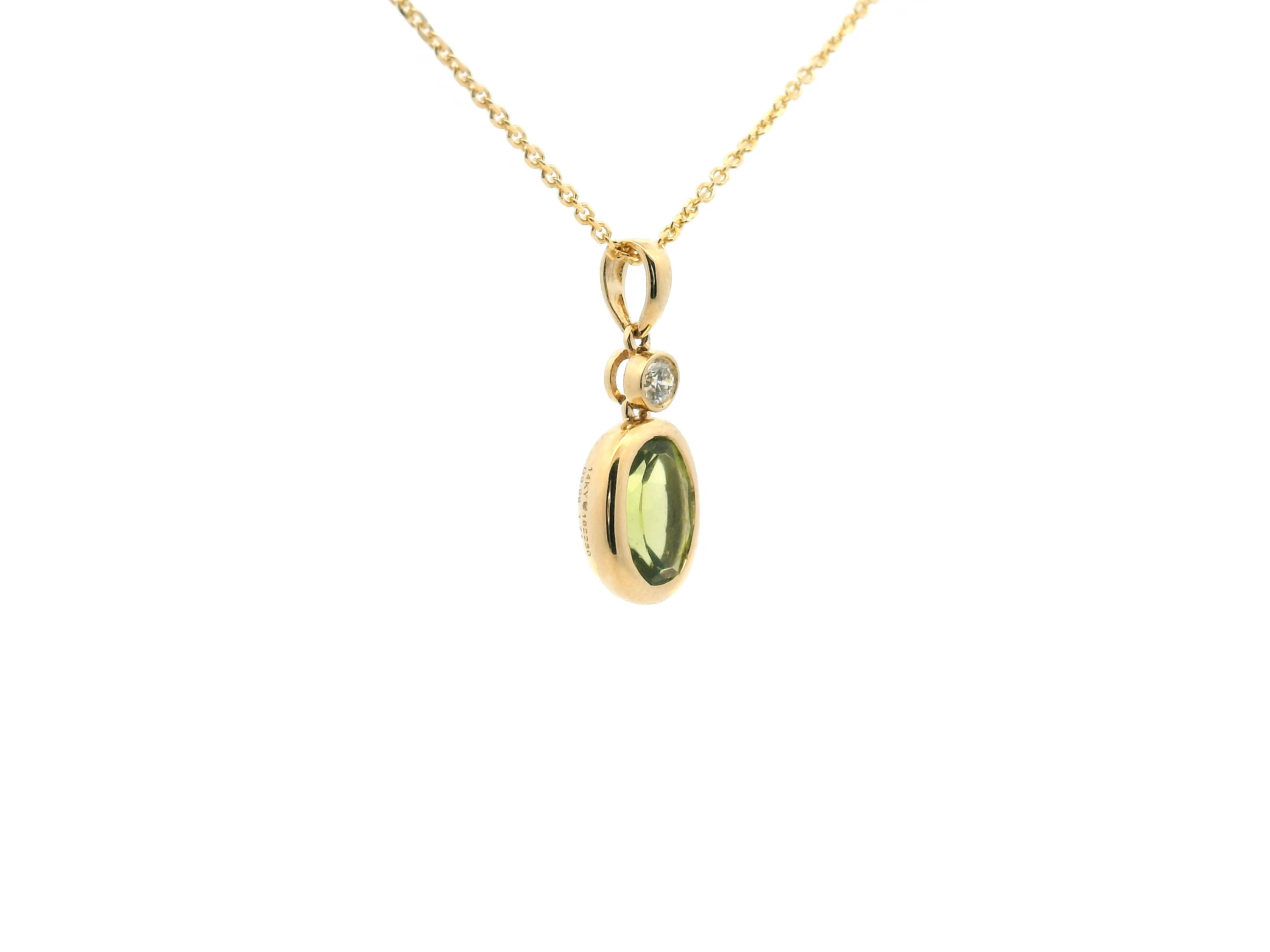 Peridot and Diamond Bezel Pendant Necklace