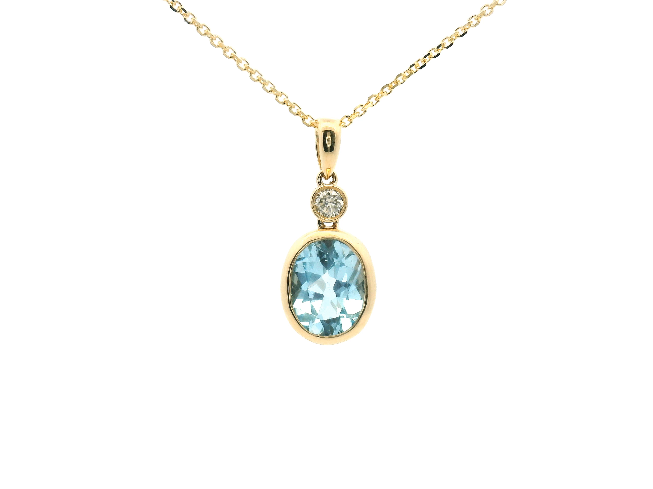 Blue Topaz and Diamond Bezel Pendant Necklace