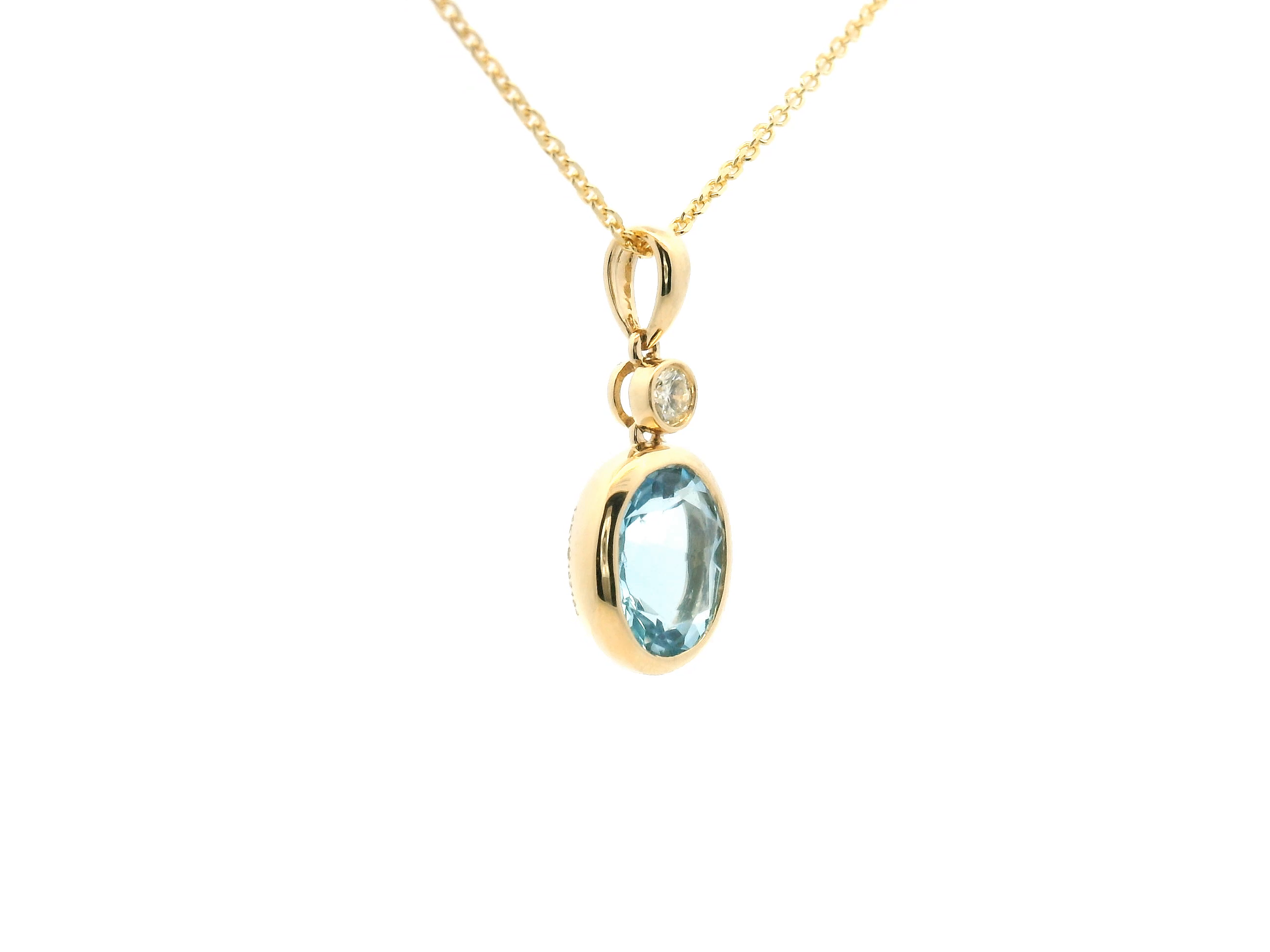 Blue Topaz and Diamond Bezel Pendant Necklace